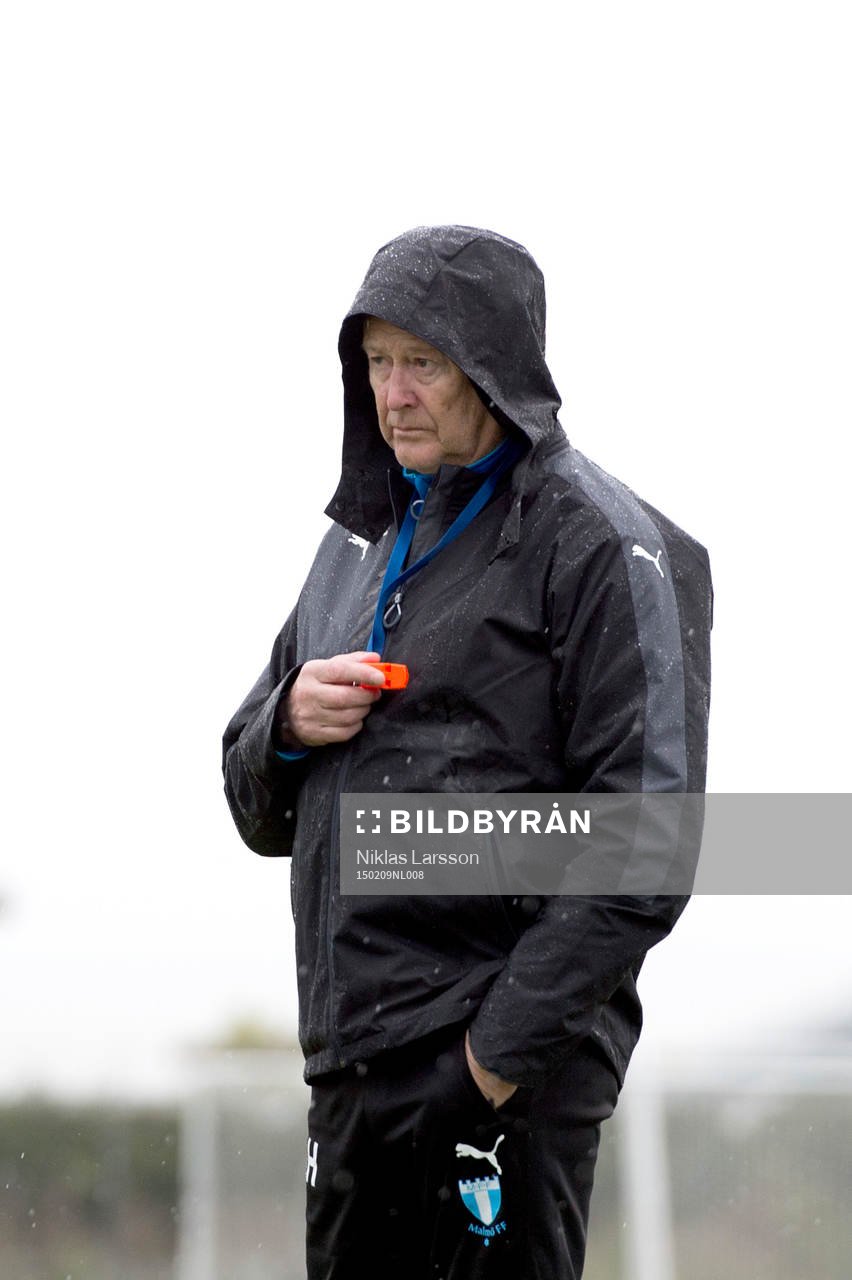 Malmös tränare Åge Hareide under en träning under försäsongslägret den 09 februari 2015 i Bradenton.