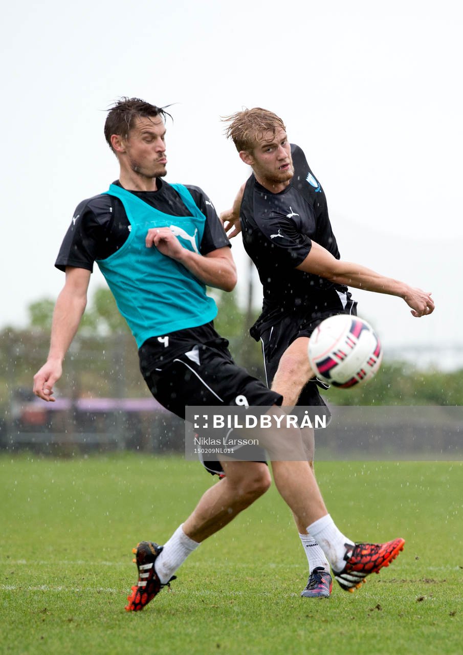 Malmös Filip Helander och Markus Rosenberg under en träning under försäsongslägret den 09 februari 2015 i Bradenton.