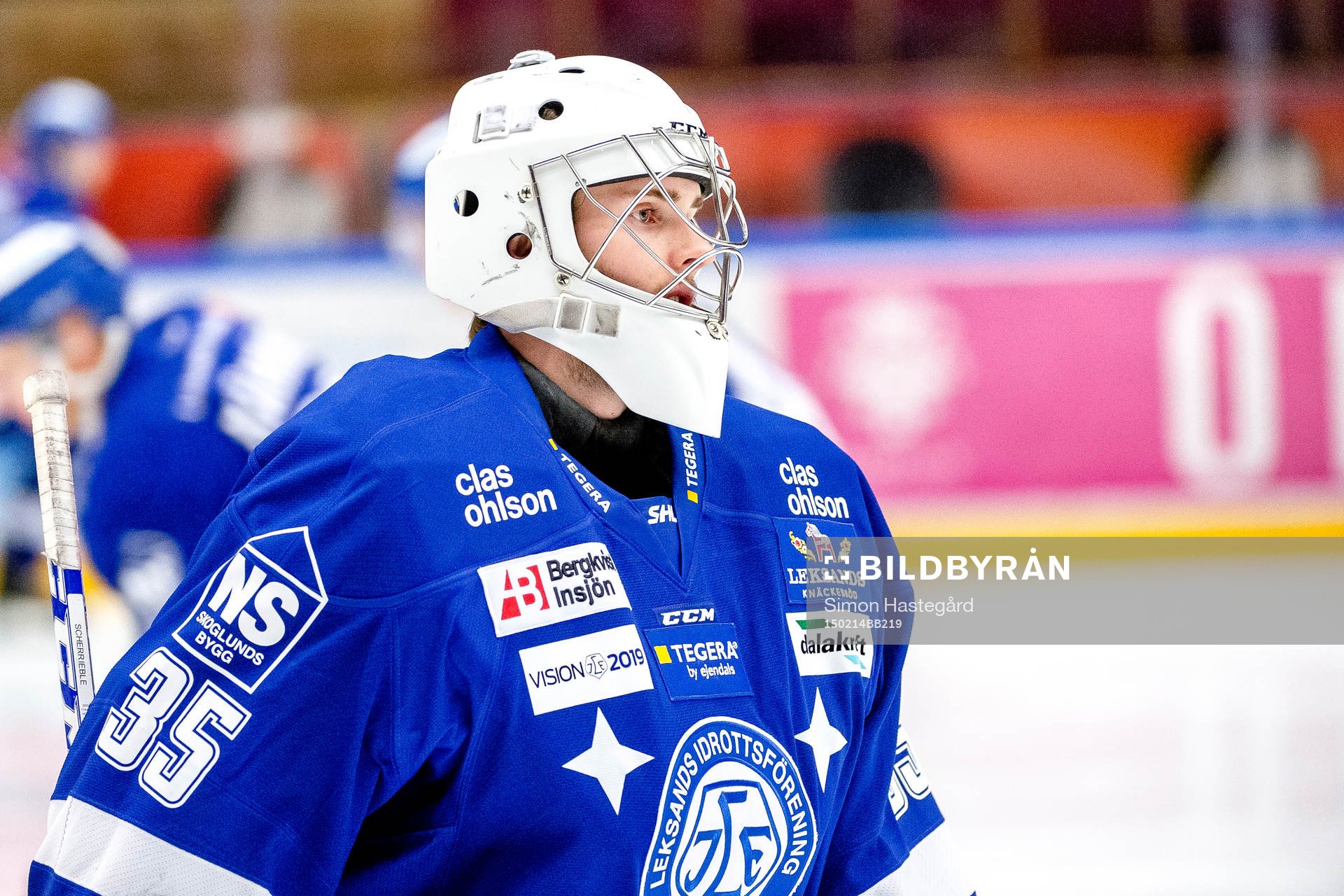 Leksands målvakt Viktor Scherrieble före ishockeymatchen