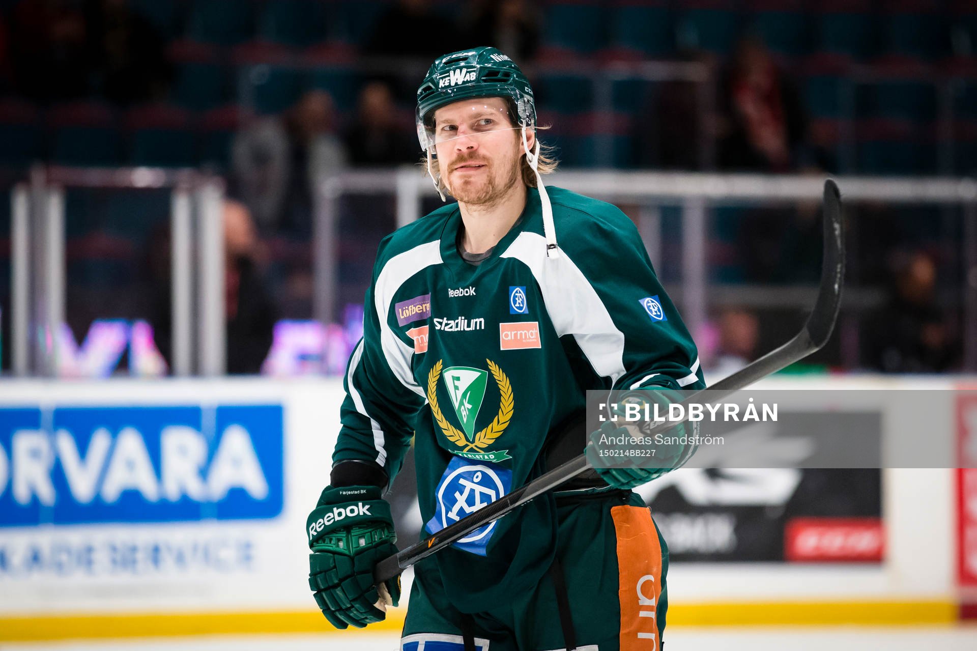 Färjestads Anssi Salmela på uppvärmningen