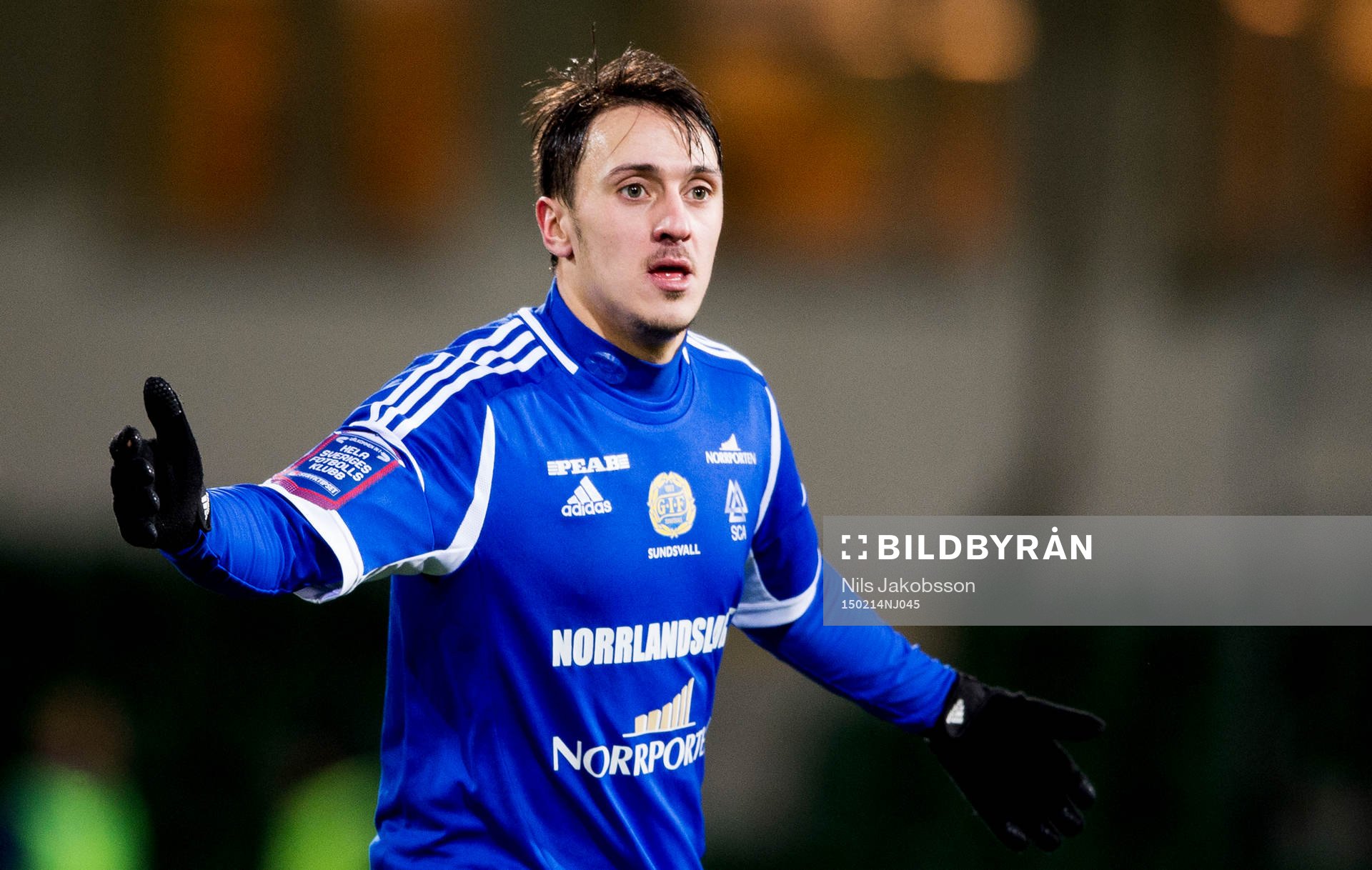 Sundsvalls Adam Chennoufi under fotbollsmatchen mellan GIF Sundsvall - Ranheim den 14 februari 2015 i Sundsvall.