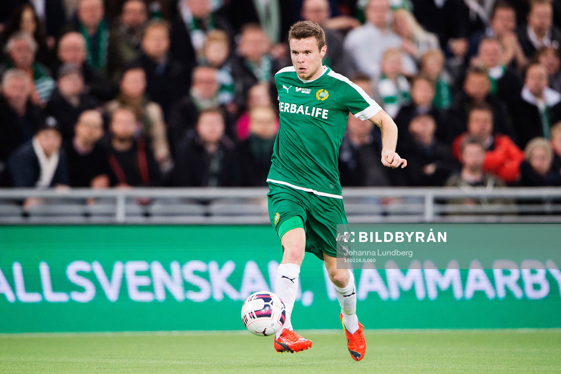 Hammarbys Måns Söderqvist under en träningsmatch i fotboll mellan Hammarby och LA Galaxy den 16 februari 2015 i Stockholm. 