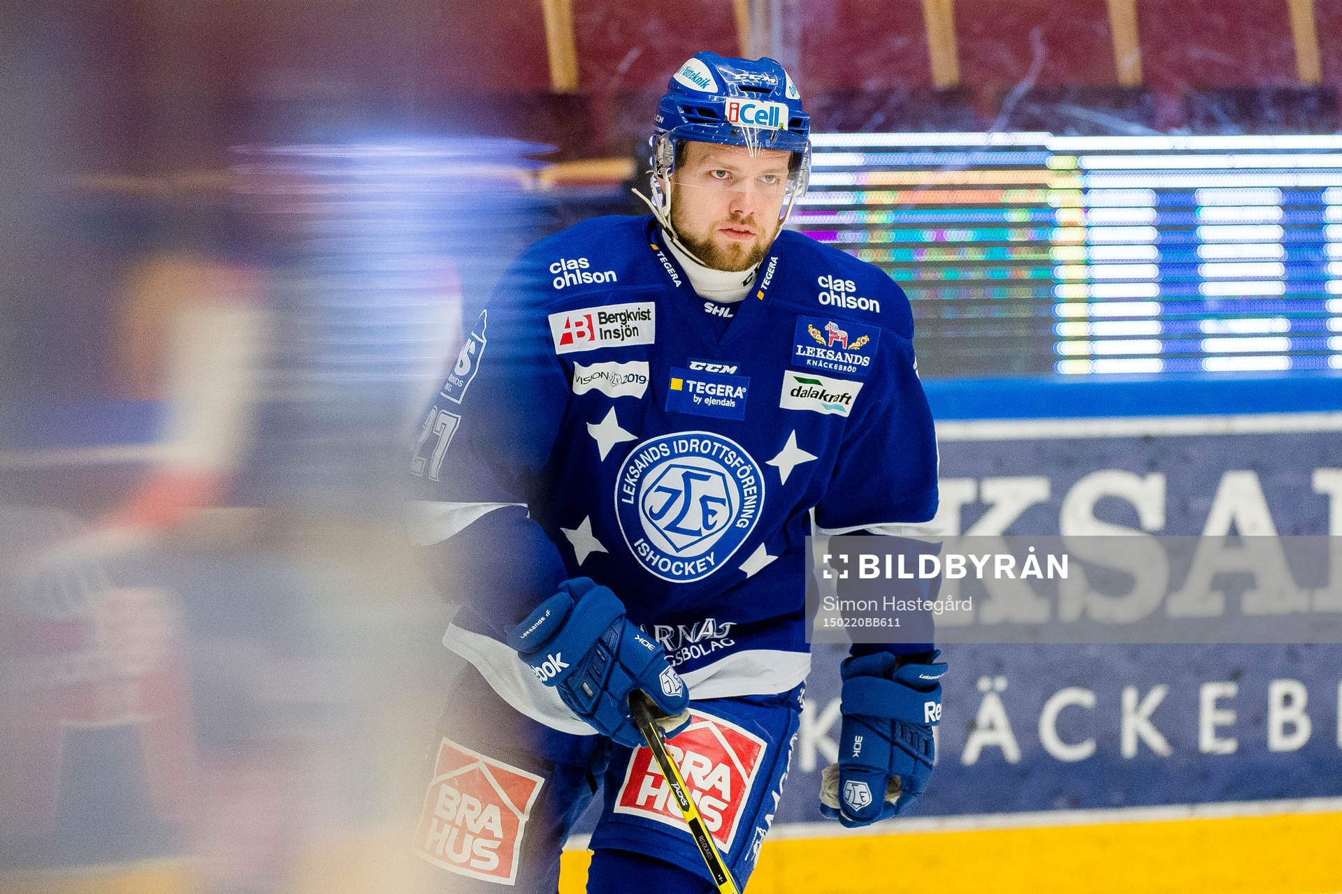 Leksands Viktor Mårtensson före ishockeymatchen i SHL