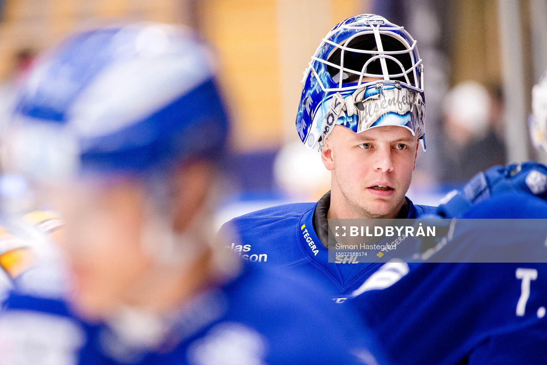 Leksands målvakt Oscar Alsenfelt före ishockeymatchen i