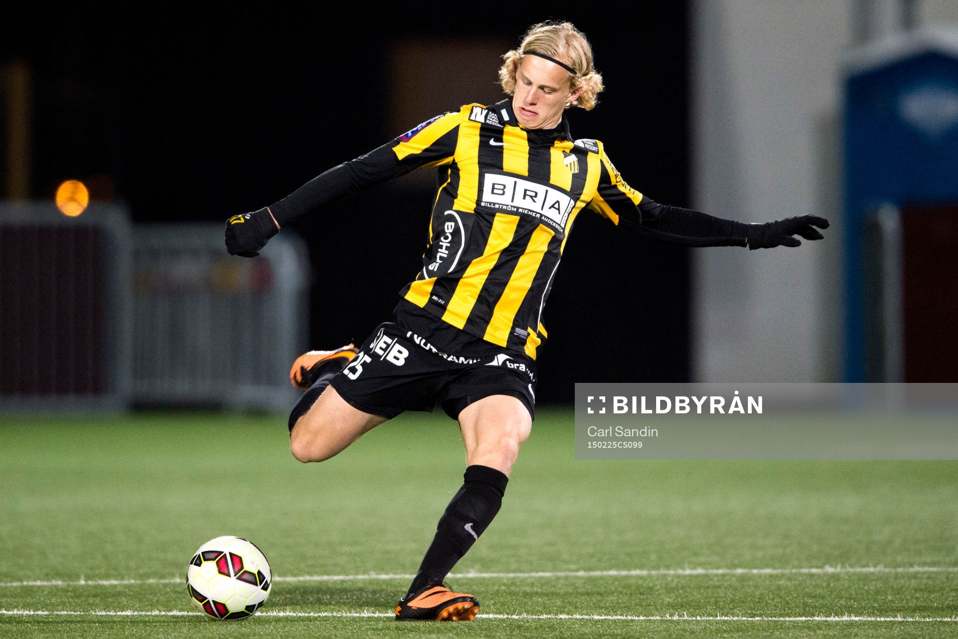 Häckens Gustav Berggren under en fotbollsmatch i Svenska Cupen mellan Häcken och Öster den 25 februari 2015 i Göteborg.