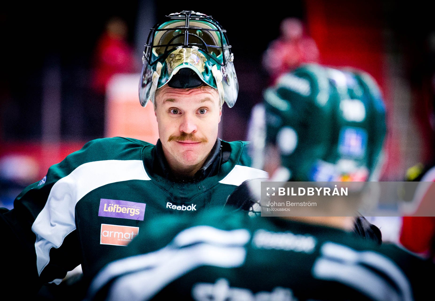 Färjestads målvakt Justin Pogge är glad