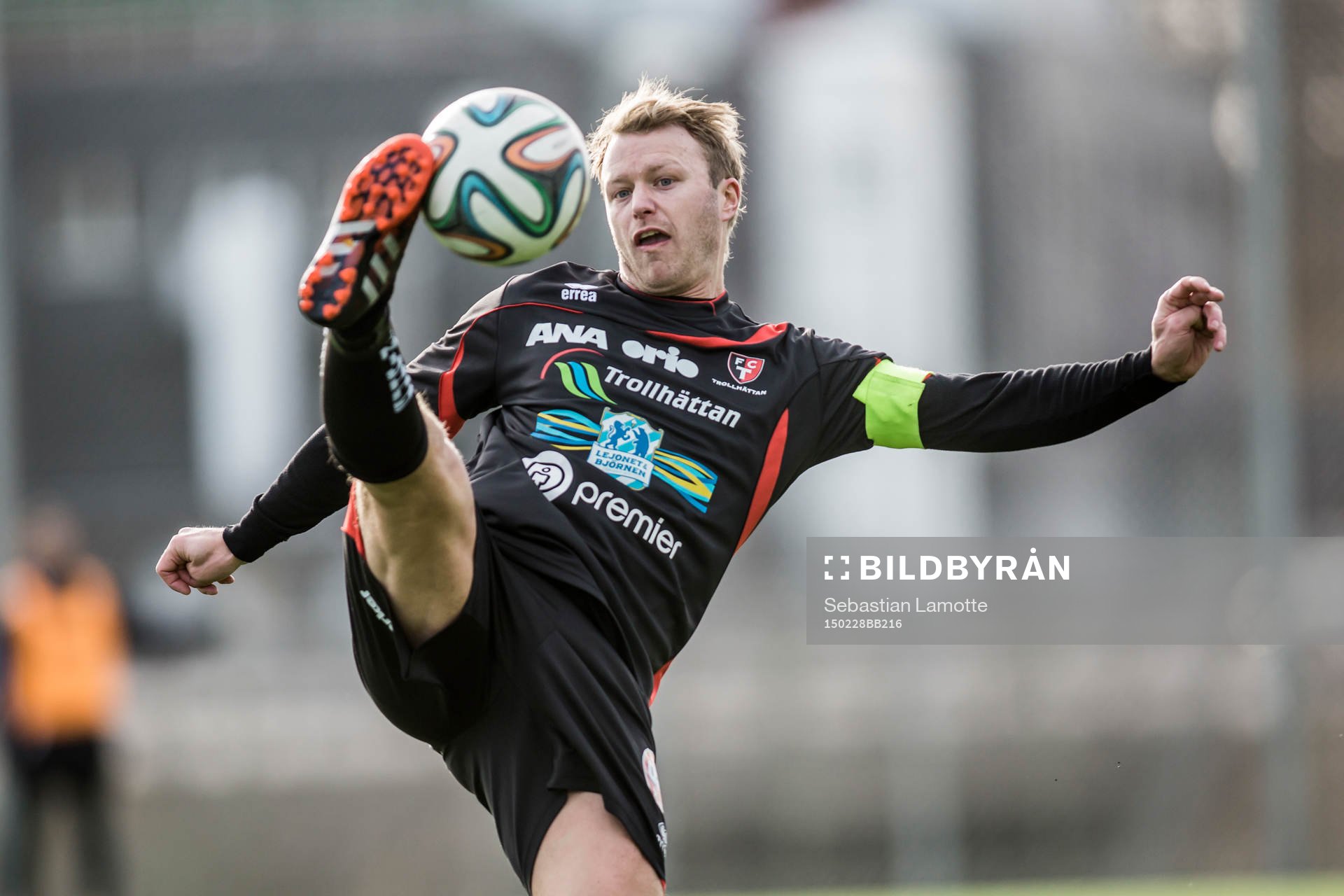 Trollhättans David Bennhage under fotbollsmatchen i Svenska cupen mellan Ljungskile SK och FC Trollhättan den 28 februari 2015 i Vänersborg.