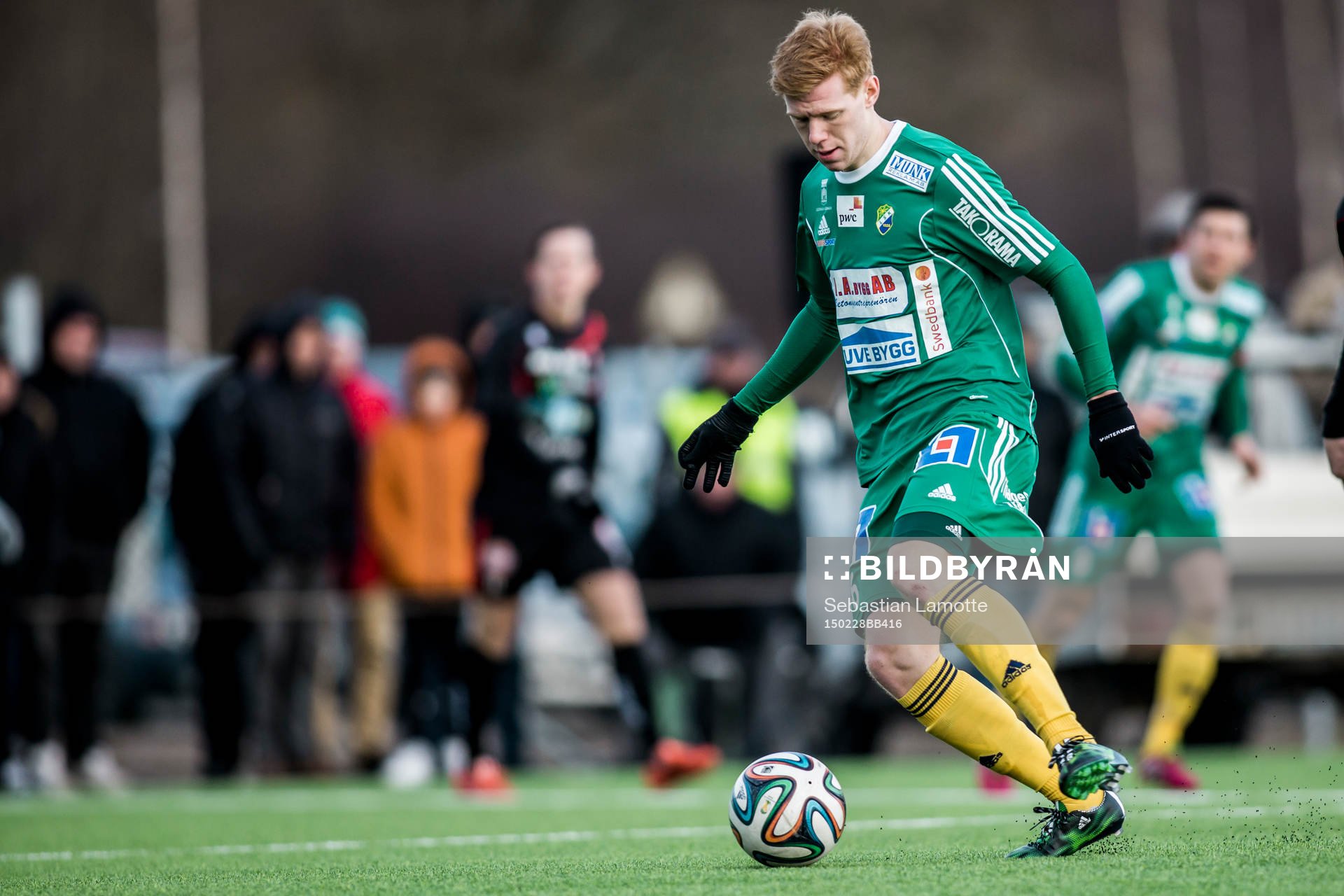 Ljungskiles Hampus Andersson under fotbollsmatchen i Svenska cupen mellan Ljungskile SK och FC Trollhättan den 28 februari 2015 i Vänersborg.