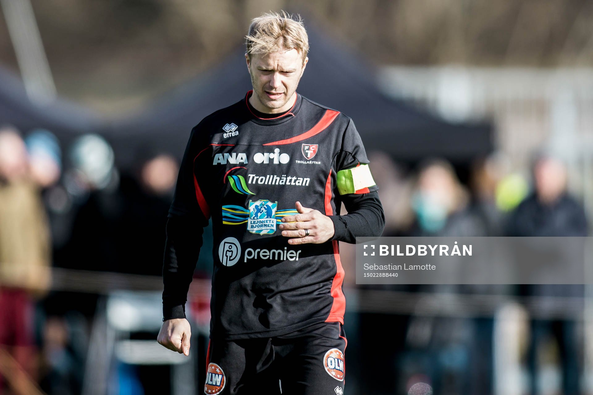Trollhättans David Bennhage under fotbollsmatchen i Svenska cupen mellan Ljungskile SK och FC Trollhättan den 28 februari 2015 i Vänersborg.
