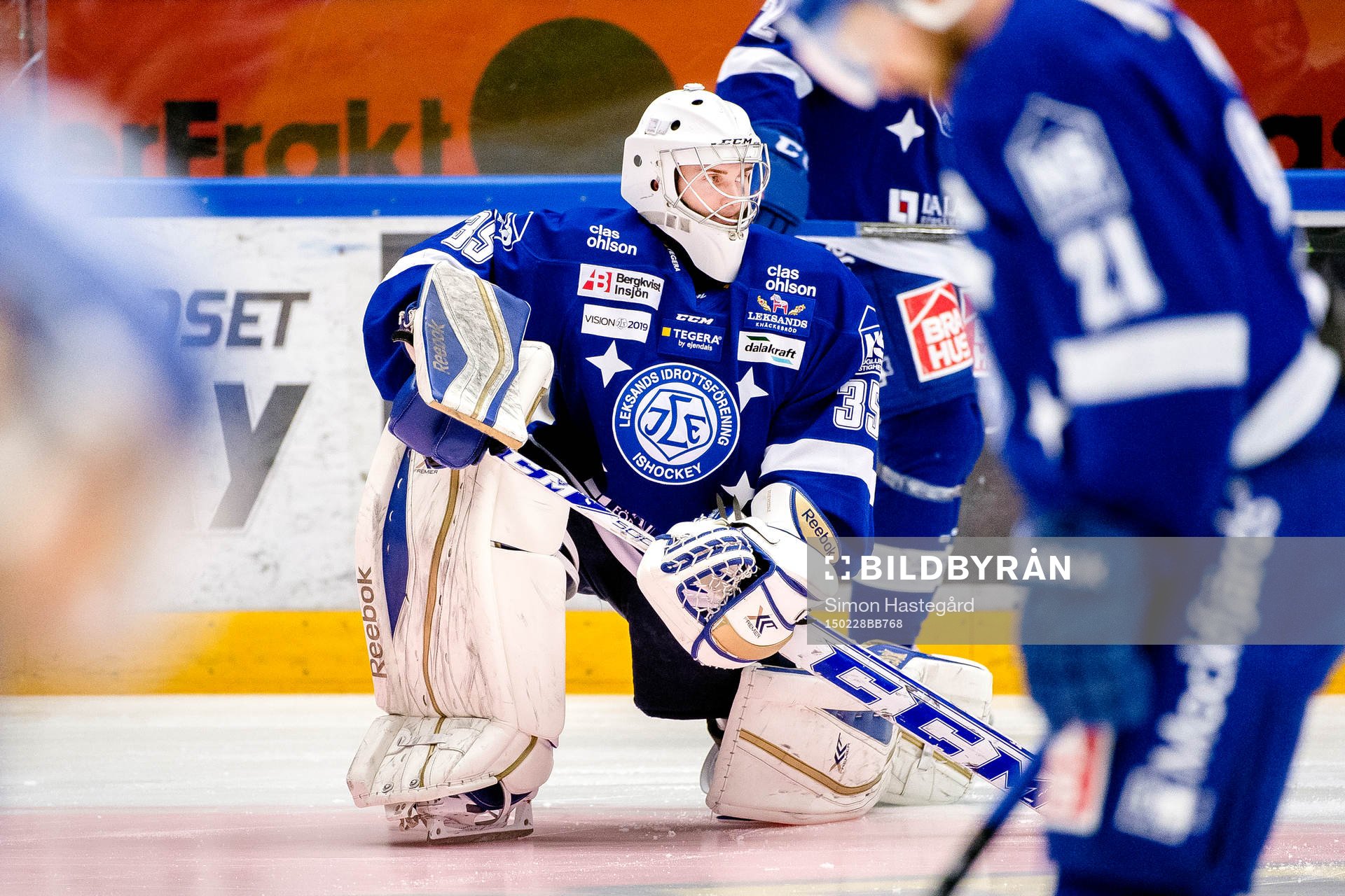 Leksands målvakt Viktor Scherrieble före ishockeymatchen