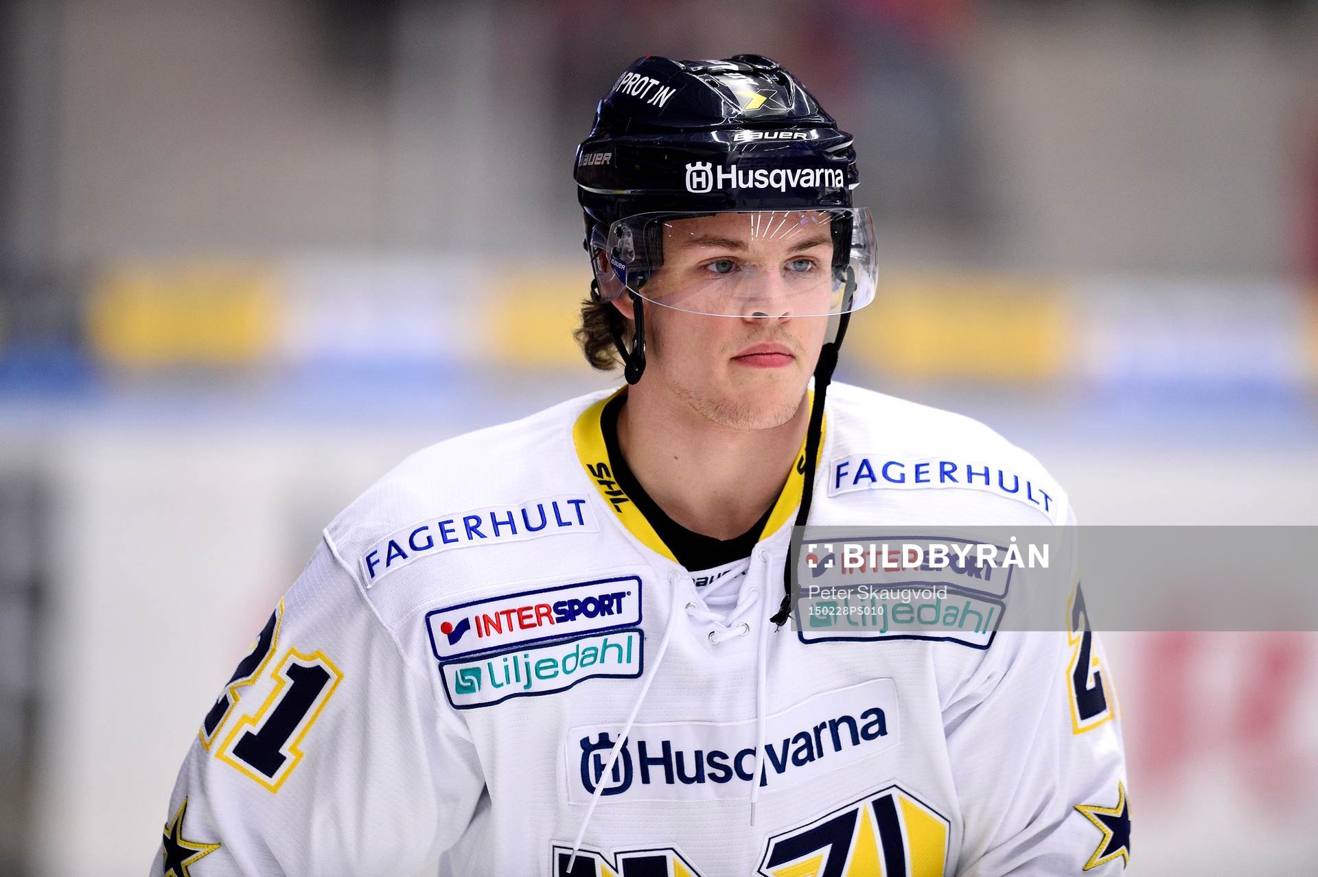 s Malte Strömvall på uppvärmningen innan ishockeymatchen