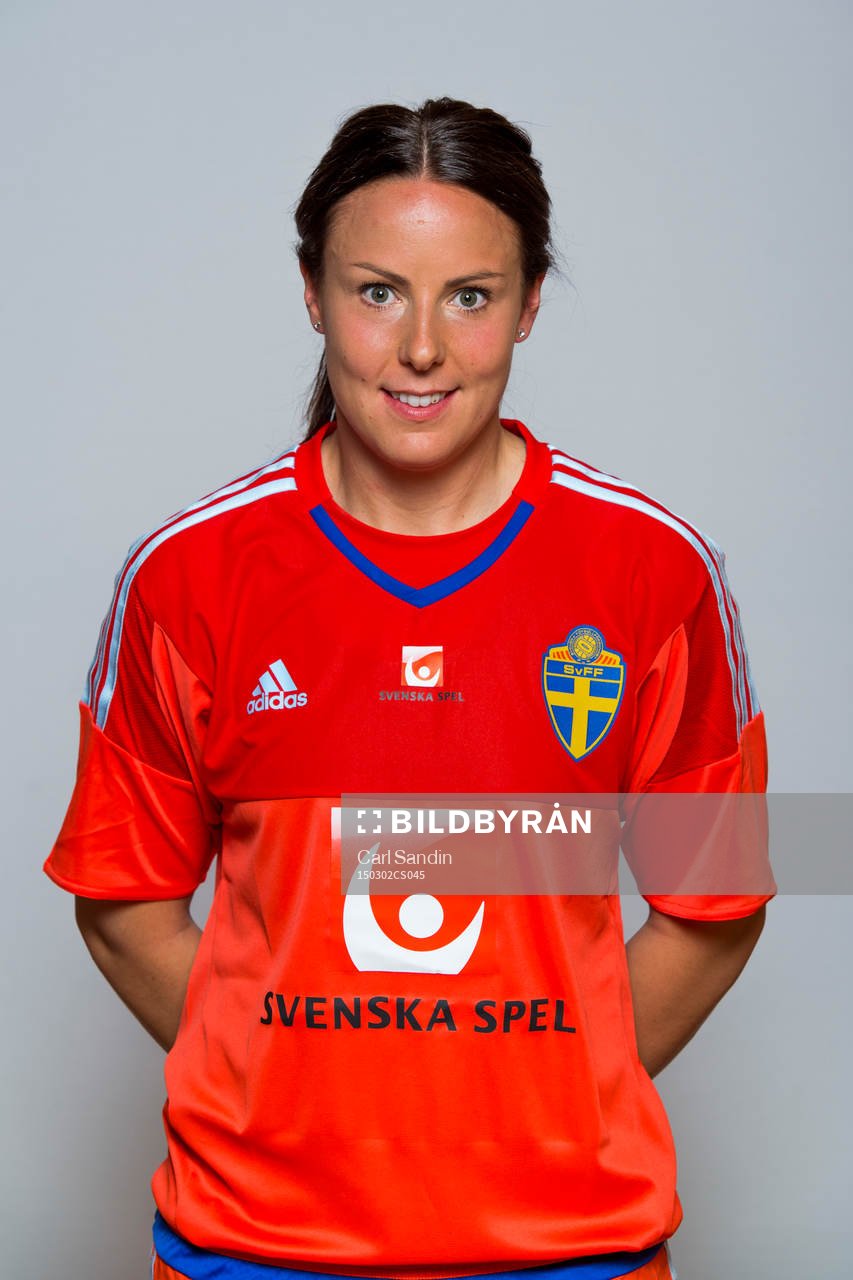 Sveriges målvakt Carola Söberg poserar för ett porträtt den 2 mars 2015 i Albufeira, Portugal.