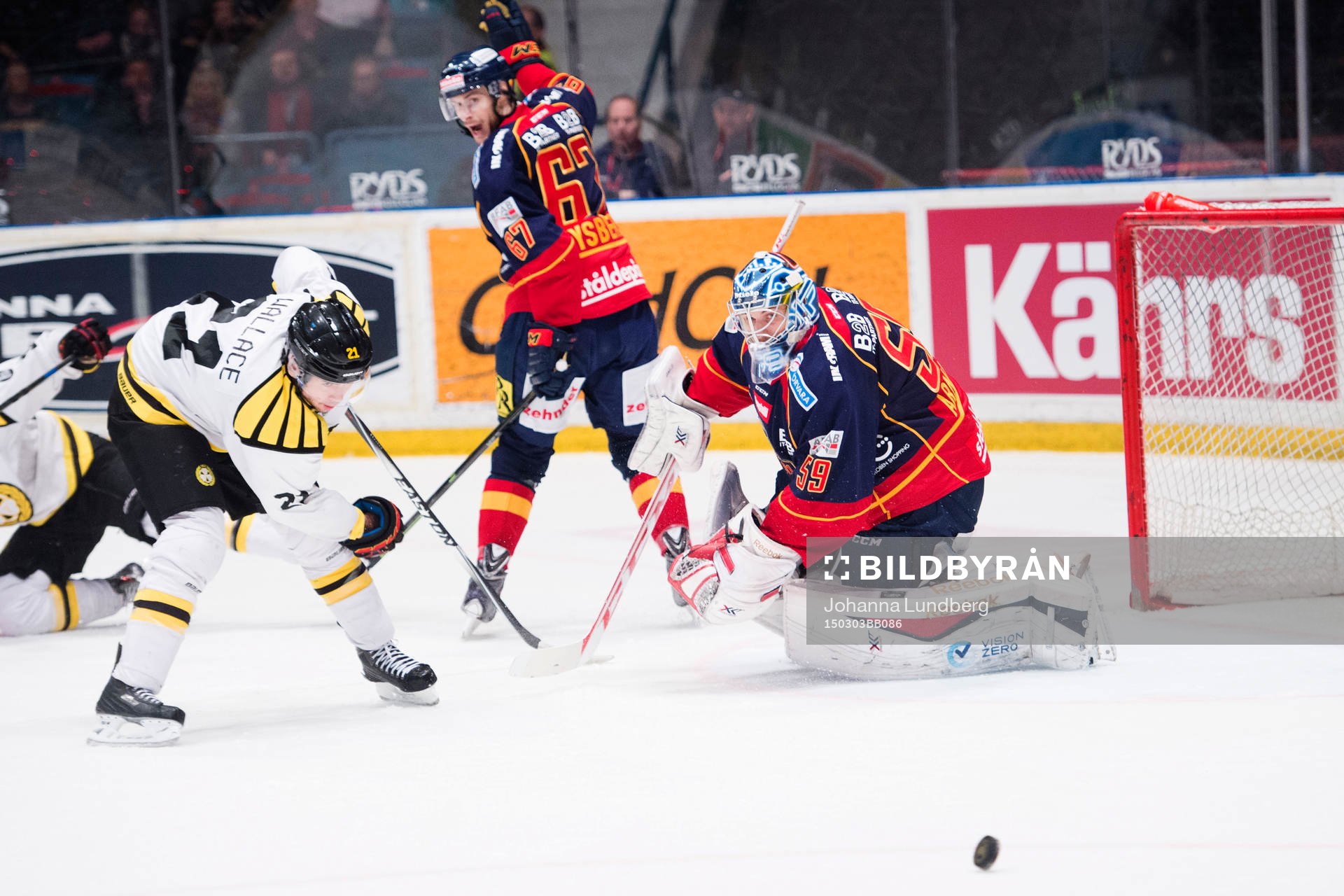 Brynäs Tim Wallace och Djurgårdens målvakt Mantas Armalis
