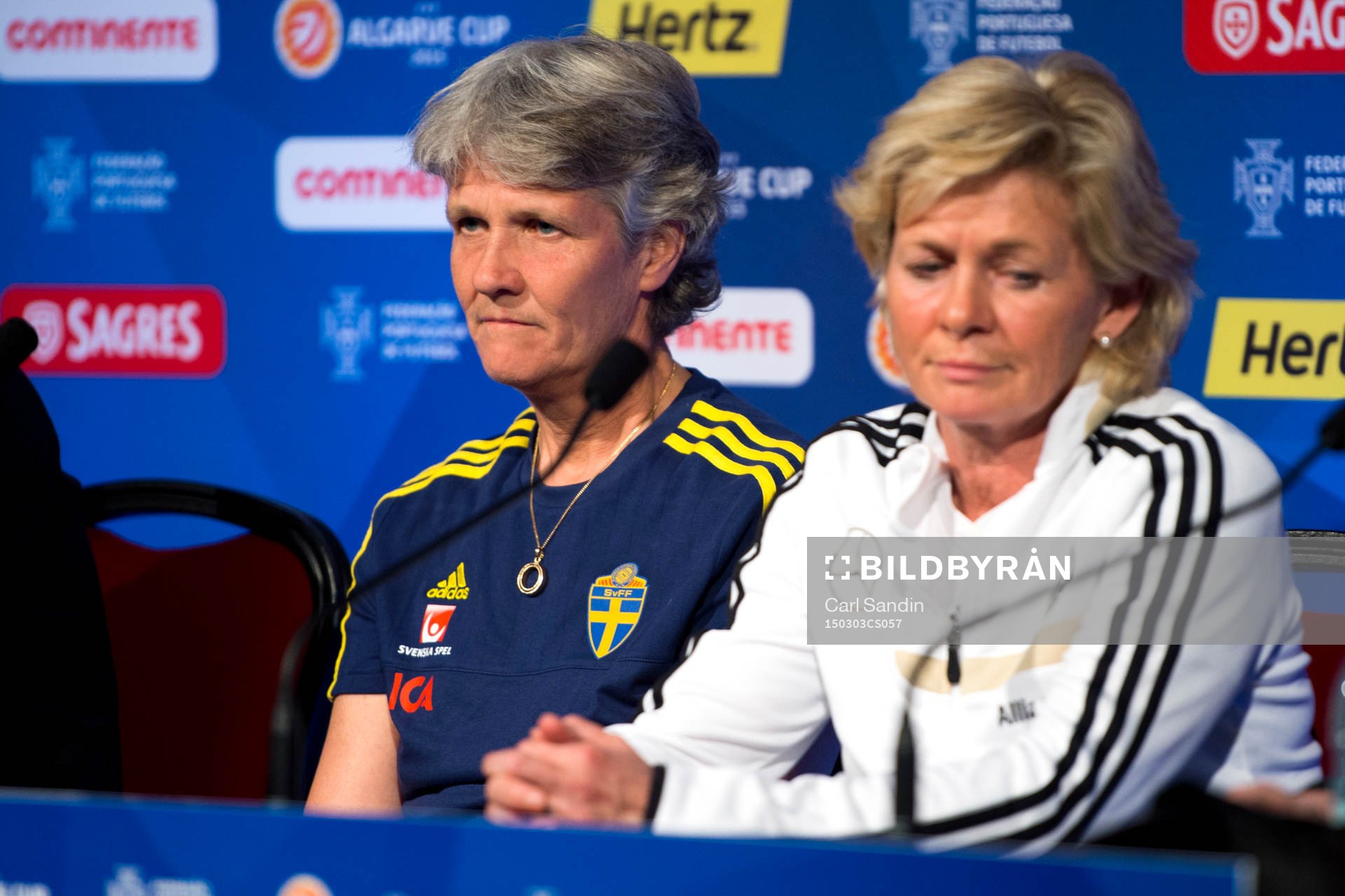 Sveriges förbundskapten Pia Sundhage och Tysklands