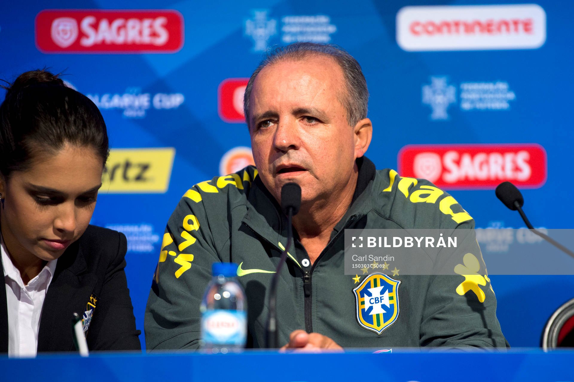 Brasiliens förbundskapten Vadao under en presskonferens inför Algarve Cup den 3 mars 2015 i Vilamoura, Portugal.