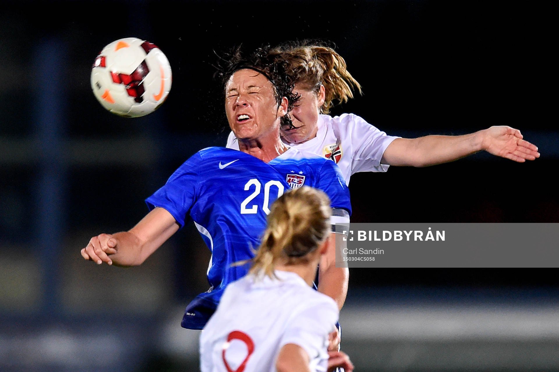 USA:s Abby Wambach under en fotbollsmatch i Algarve Cup mellan Norge och USA den 4 mars 2015 i Vila Real de Santo Antonio, Portugal.