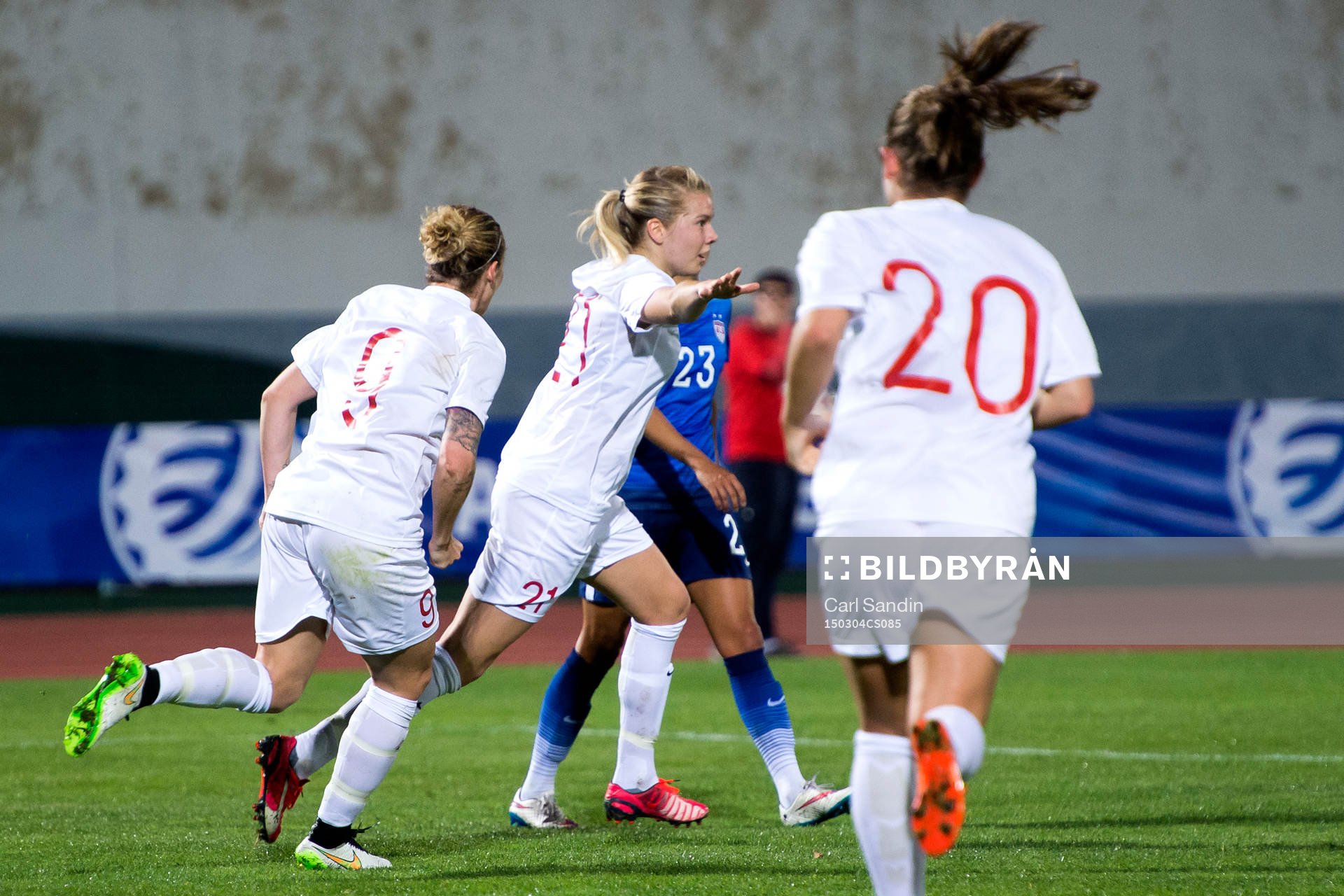 Norges Ada S. Hegerberg jublar efter 1-0 under en fotbollsmatch i Algarve Cup mellan Norge och USA den 4 mars 2015 i Vila Real de Santo Antonio, Portugal.