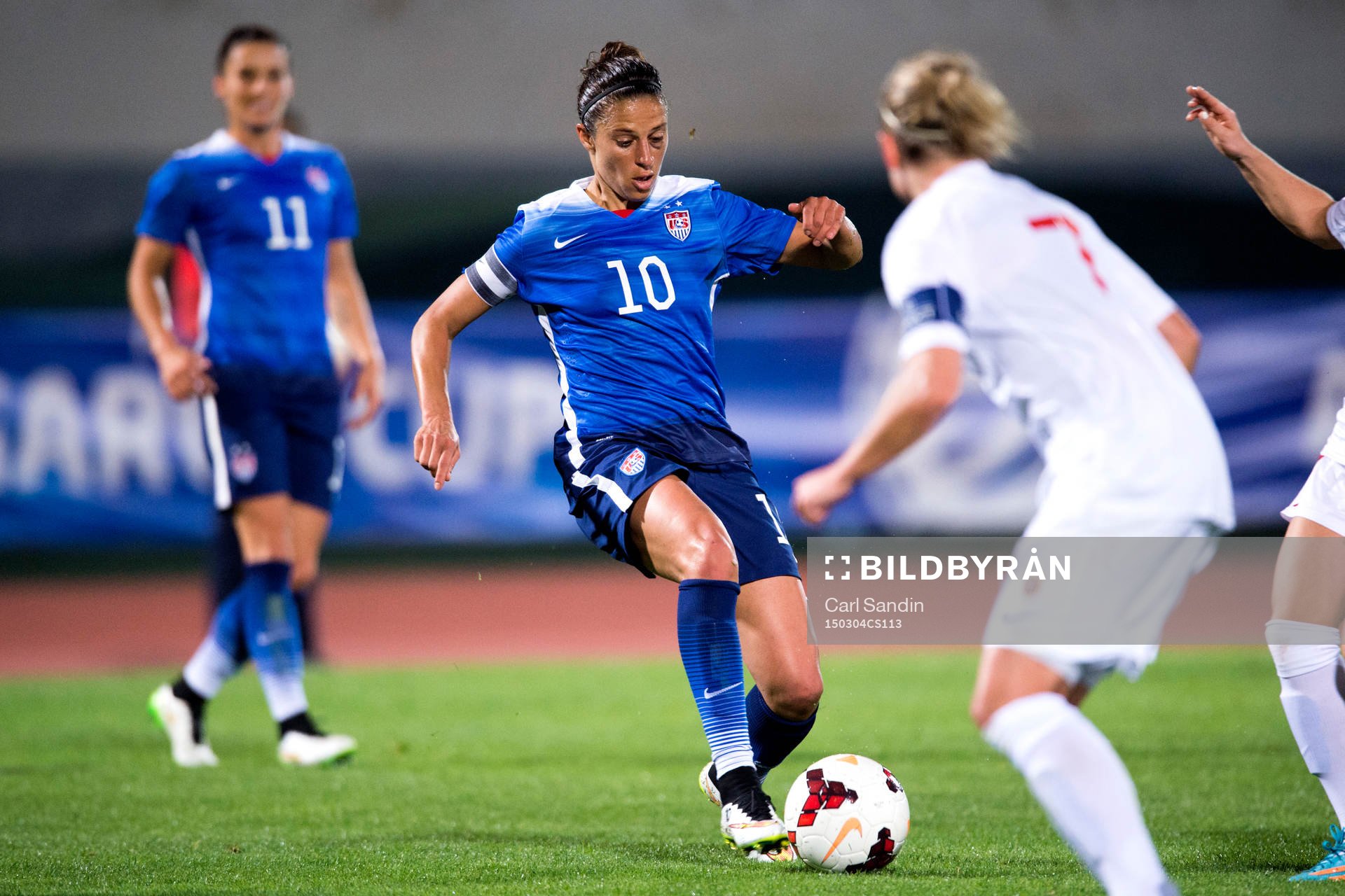 USA:s Carli Lloyd under en fotbollsmatch i Algarve Cup mellan Norge och USA den 4 mars 2015 i Vila Real de Santo Antonio, Portugal.