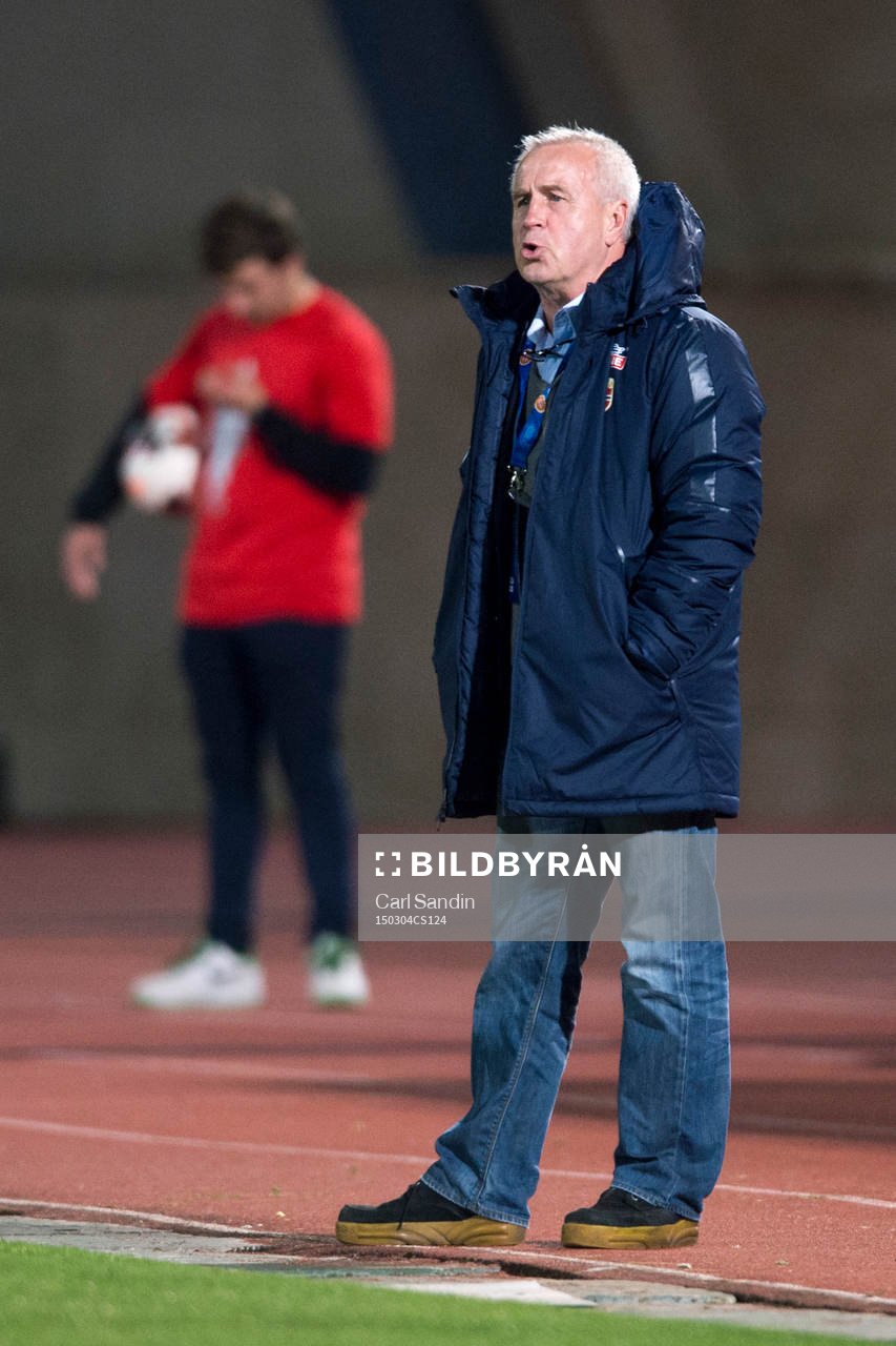 Norges förbundskapten Even Pellerud under en fotbollsmatch i Algarve Cup mellan Norge och USA den 4 mars 2015 i Vila Real de Santo Antonio, Portugal.
