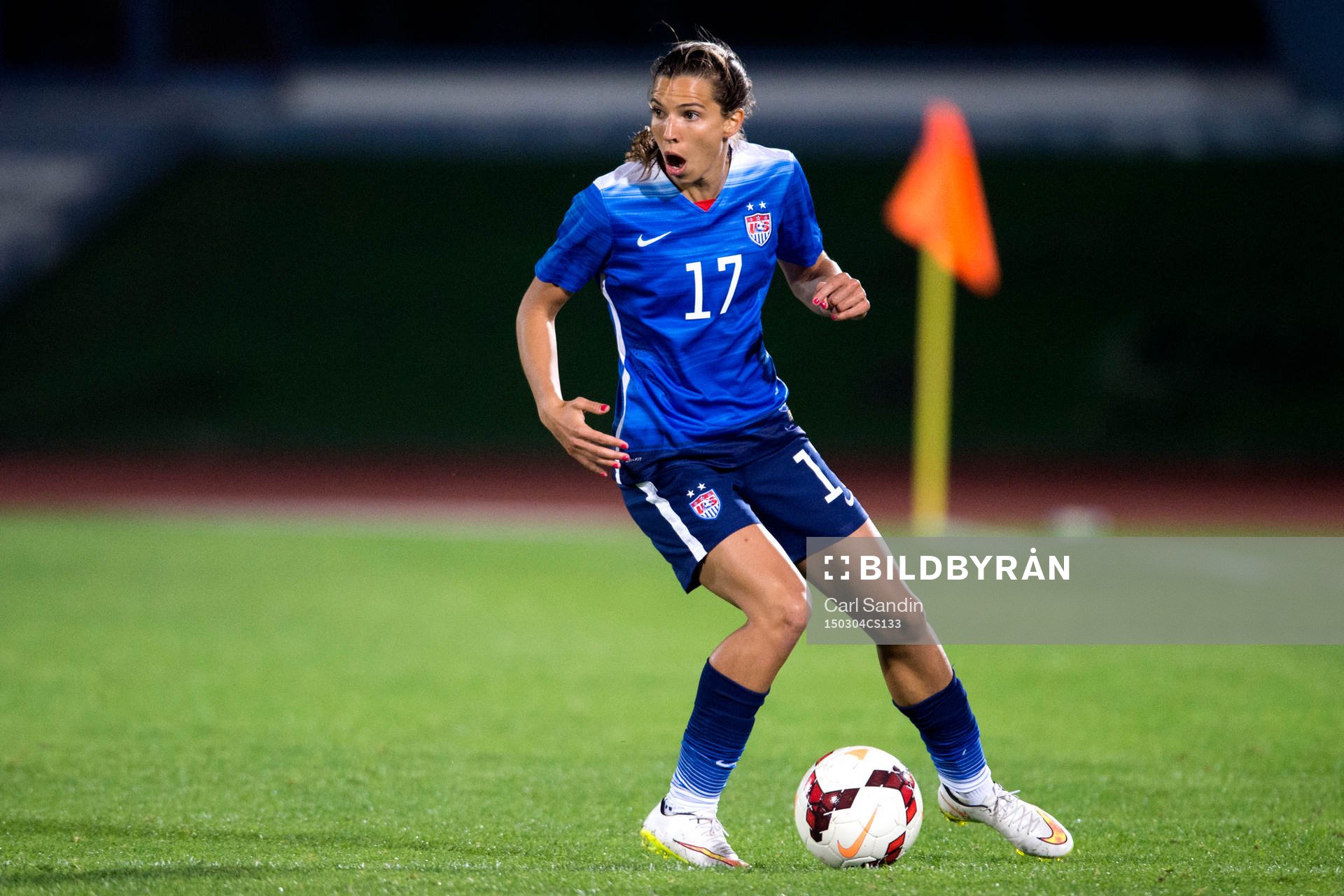 USA:s Tobin Heath under en fotbollsmatch i Algarve Cup mellan Norge och USA den 4 mars 2015 i Vila Real de Santo Antonio, Portugal.