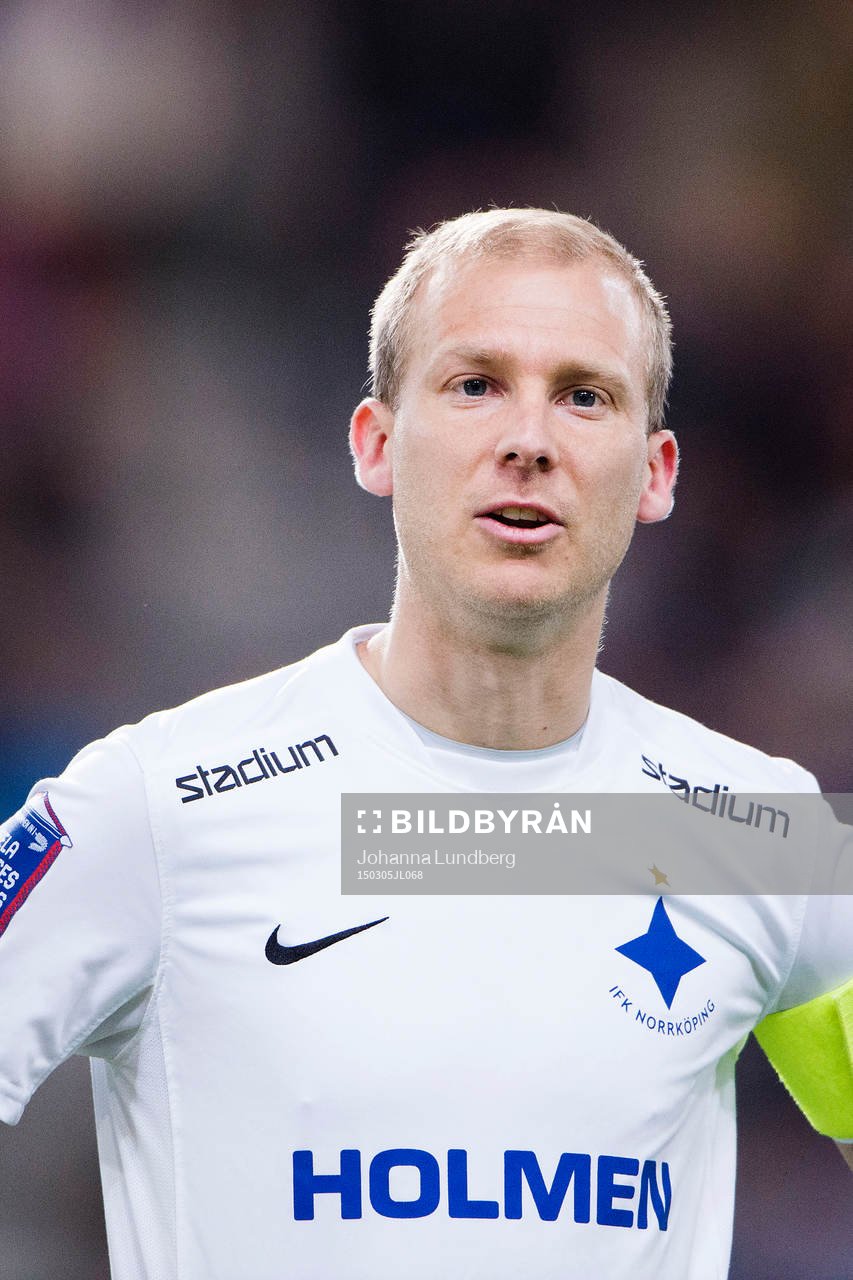 Norrköpings Andreas Johansson under fotbollsmatchen i Svenska cupen mellan Djurgården och Norrköping den 5 mars 2015 i Stockholm.