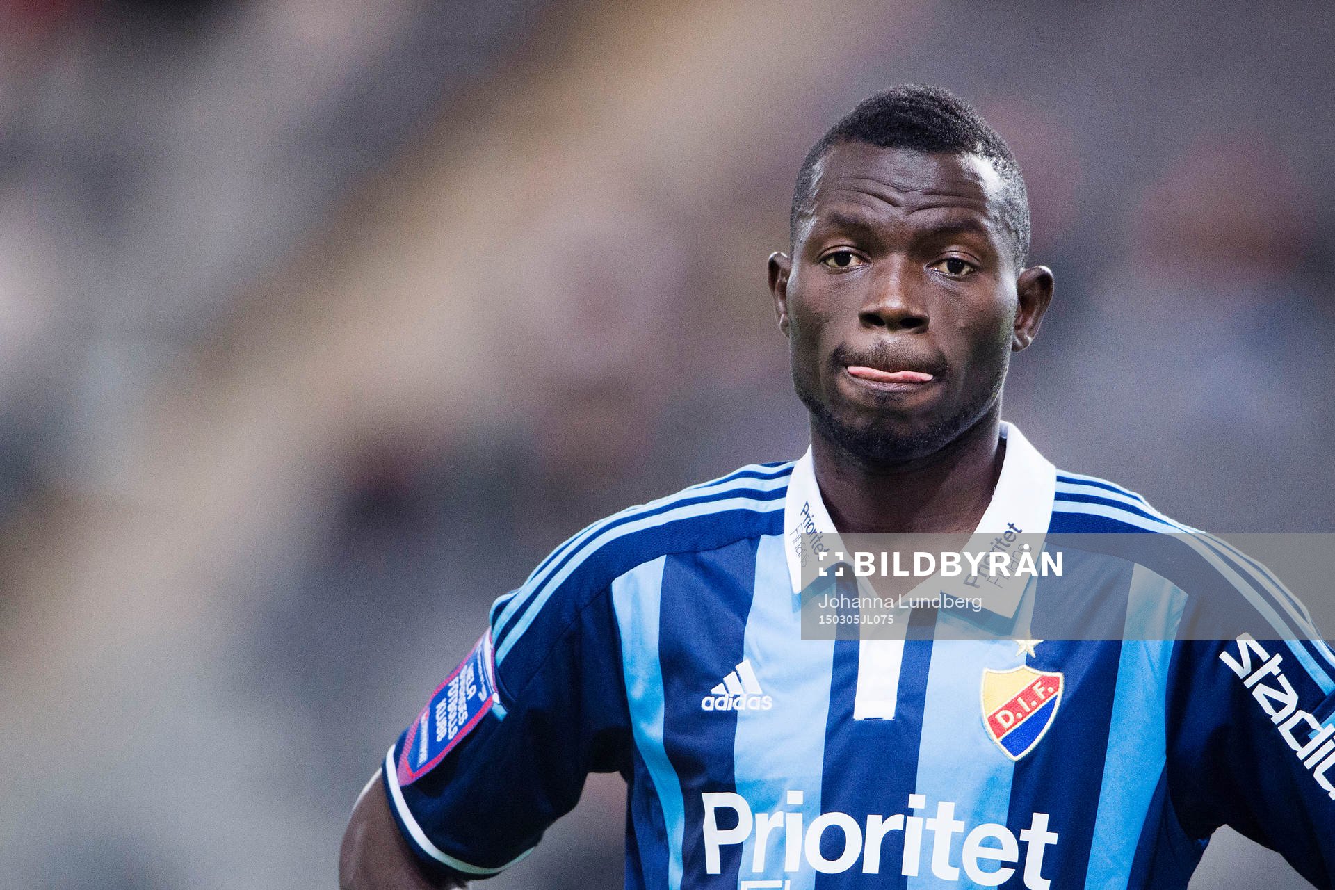 Djurgårdens Omar Colley under fotbollsmatchen i Svenska cupen mellan Djurgården och Norrköping den 5 mars 2015 i Stockholm.