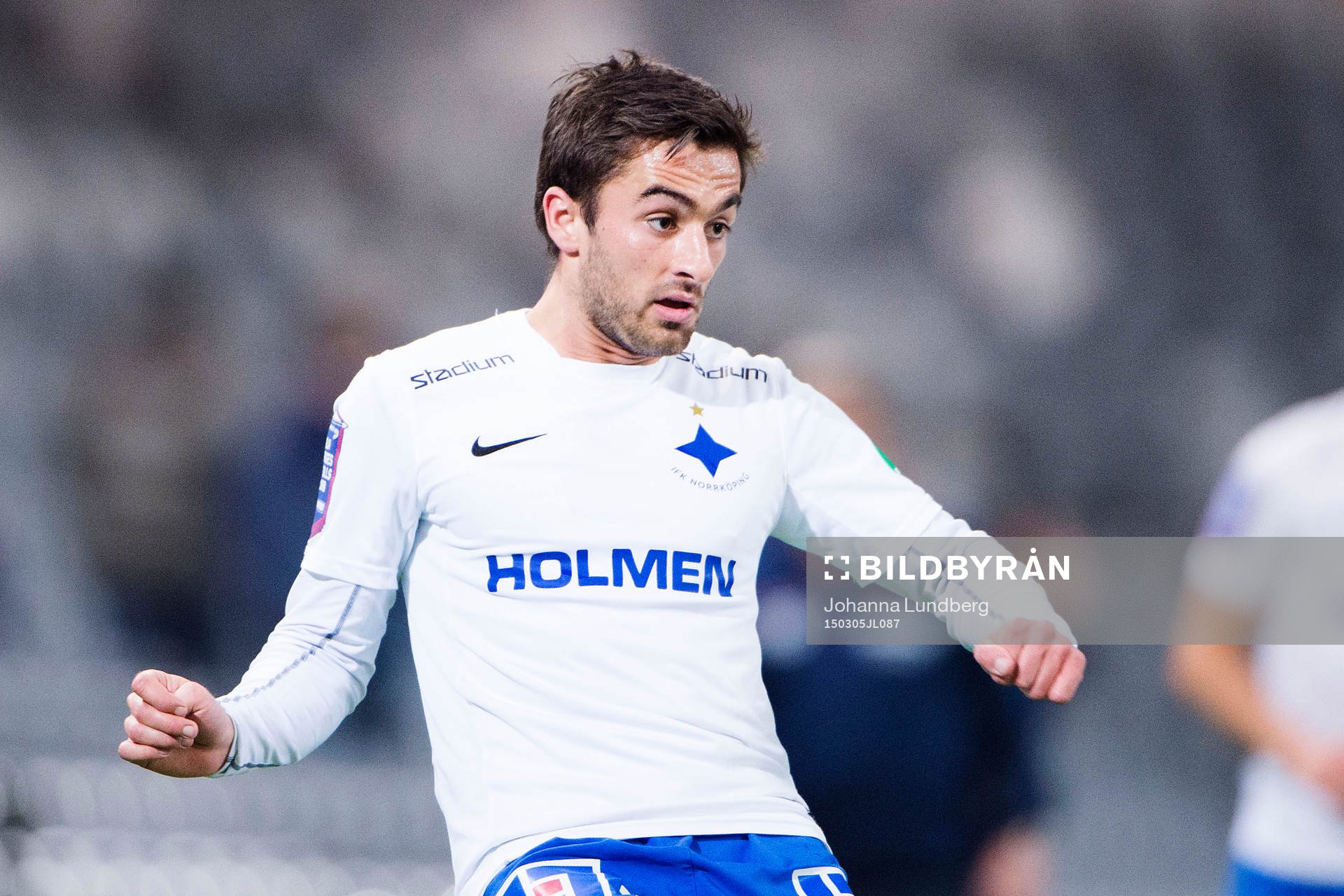 Norrköpings Christopher Nilsson Telo under fotbollsmatchen i Svenska cupen mellan Djurgården och Norrköping den 5 mars 2015 i Stockholm.