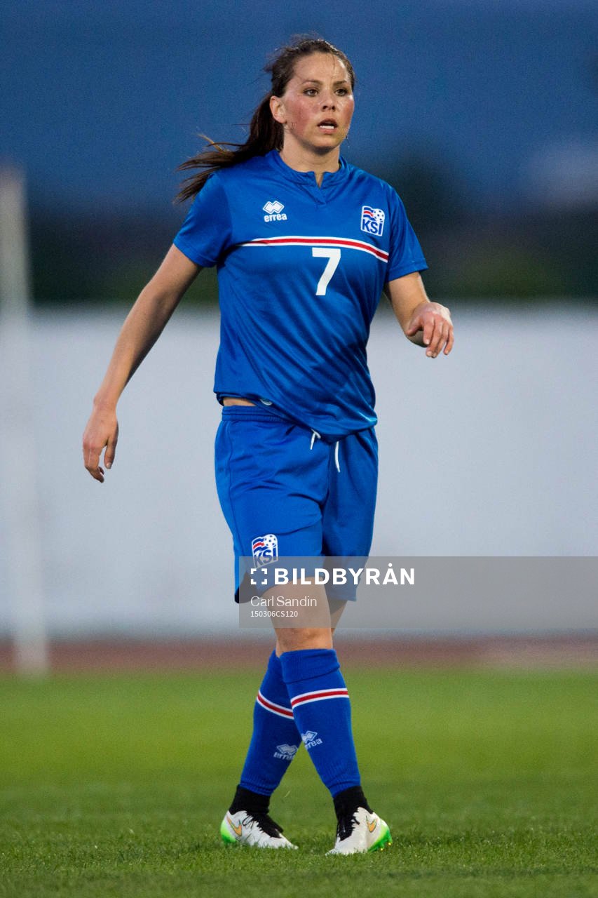 Islands Sara Björk Gunnarsdottir under en fotbollsmatch i Algarve Cup mellan Island och Norge den 6 mars 2015 i Lagos.