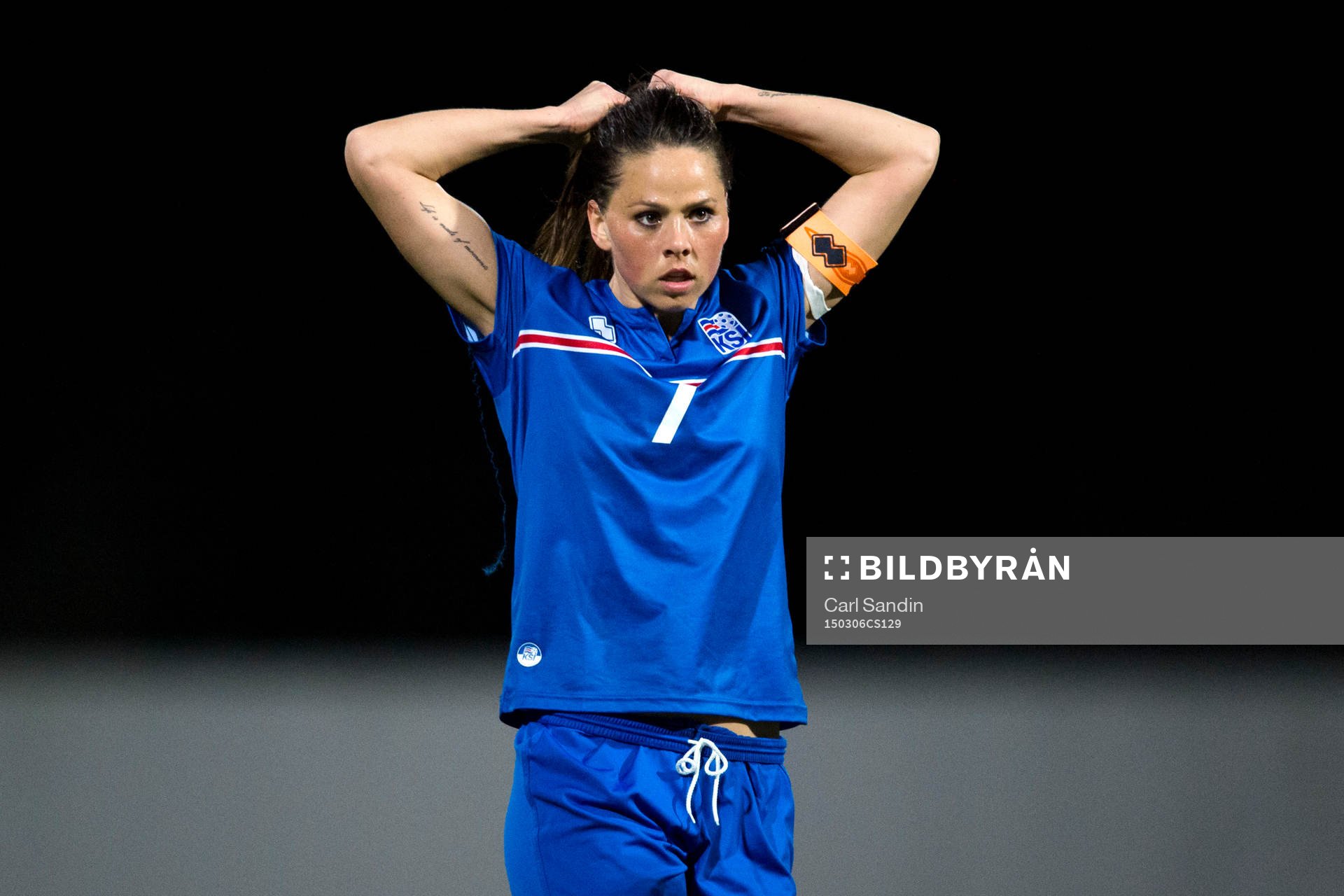 Islands Sara Björk Gunnarsdottir under en fotbollsmatch i Algarve Cup mellan Island och Norge den 6 mars 2015 i Lagos.