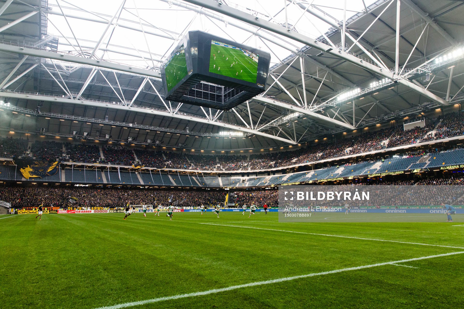 Generell vy över Friends Arena under fotbollsmatchen i Svenska cupen mellan AIK och Hammarby den 7 mars 2015 i Stockholm.