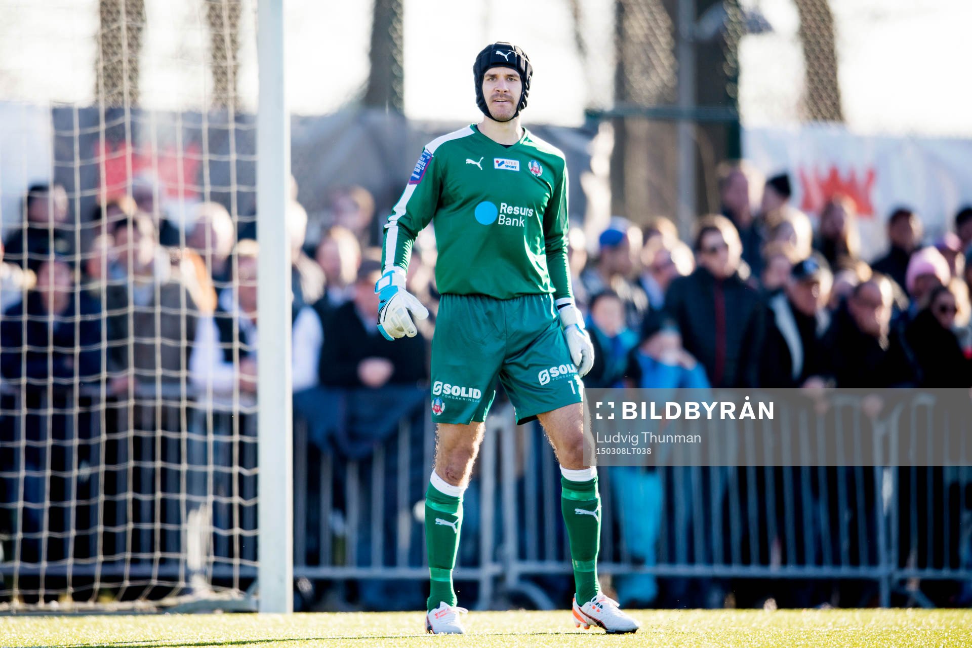 Helsingborgs målvakt Matthew Robert Pyzdrowski under fotbollsmatchen i Svenska Cupen mellan Helsingborg och Halmstad den 8 mars 2015 i Helsingborg.