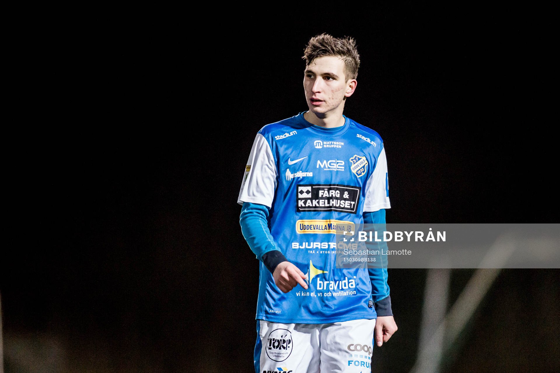 Oddevolds Alen Kasumovic under träningsmatchen i fotboll mellan Oddevold och Grebbestad den 9 mars 2015 i Uddevalla.