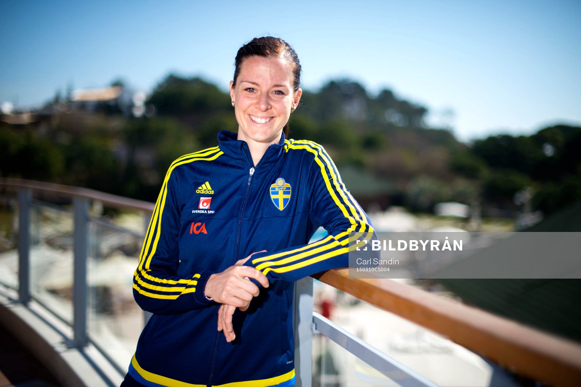 Sveriges Lotta Schelin poserar för ett porträtt under en pressträff med det svenska landslaget den 10 mars 2015 i Albufeira.