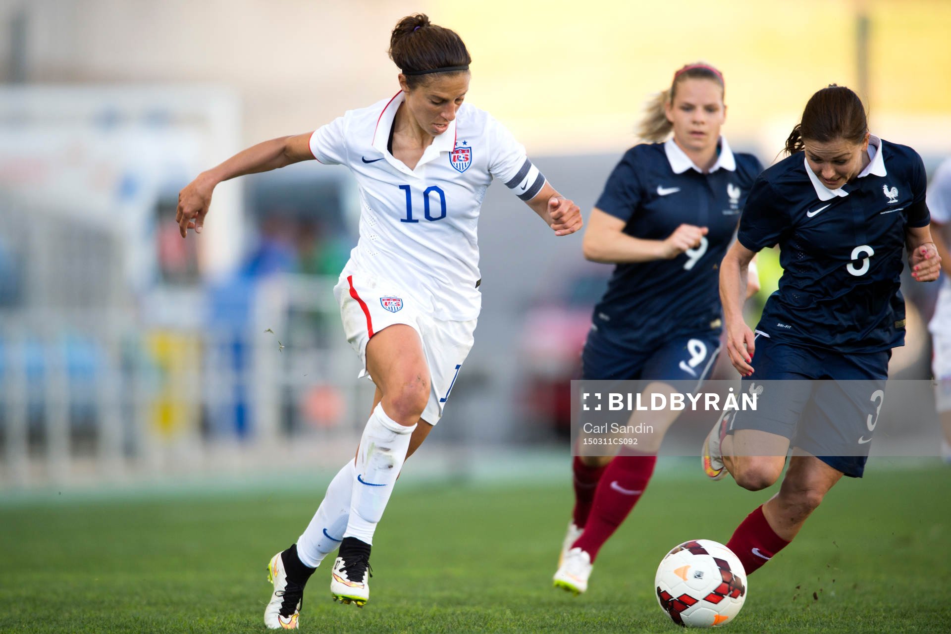 USA:s Carli Lloyd under finalen i Algarve Cup mellan Frankrike och USA den 11 mars 2015 i Almancil.