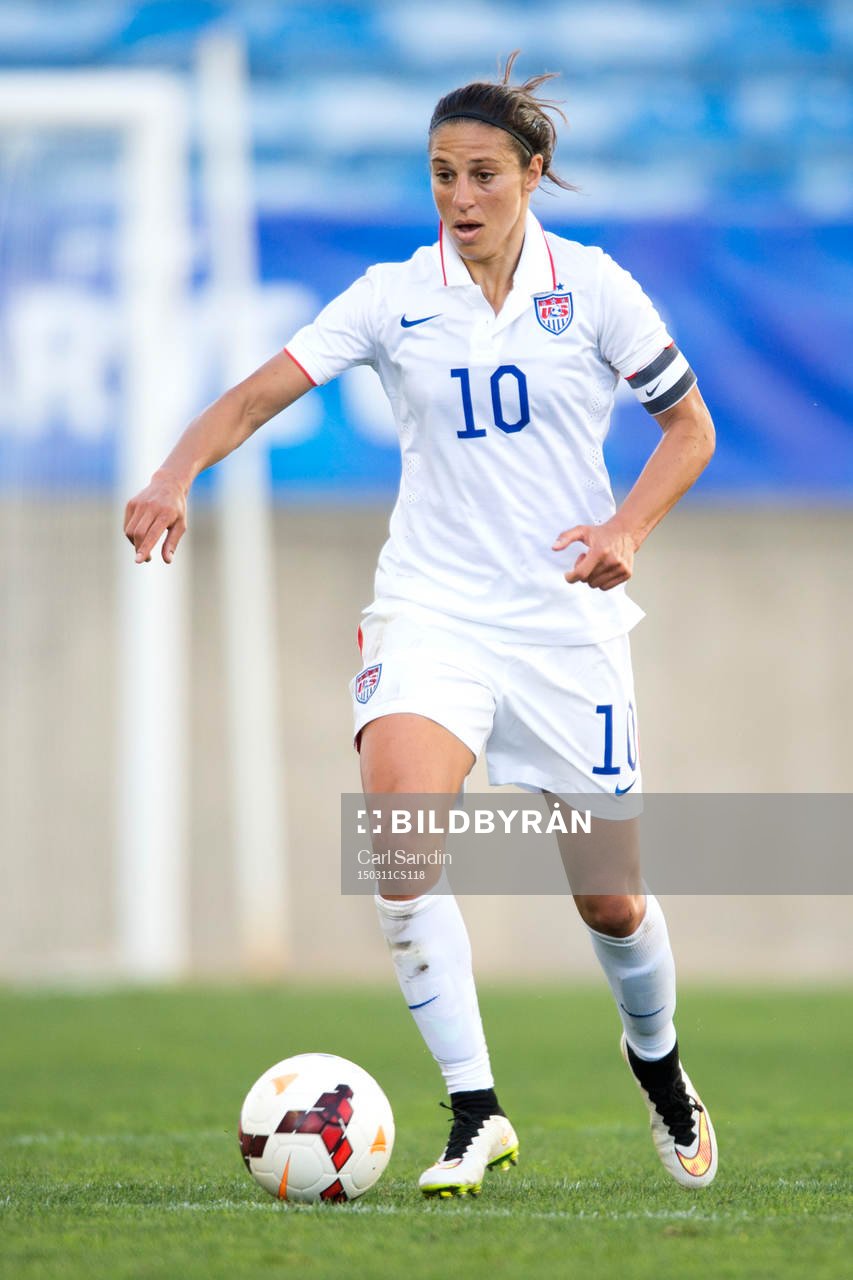 USA:s Carli Lloyd under finalen i Algarve Cup mellan Frankrike och USA den 11 mars 2015 i Almancil.