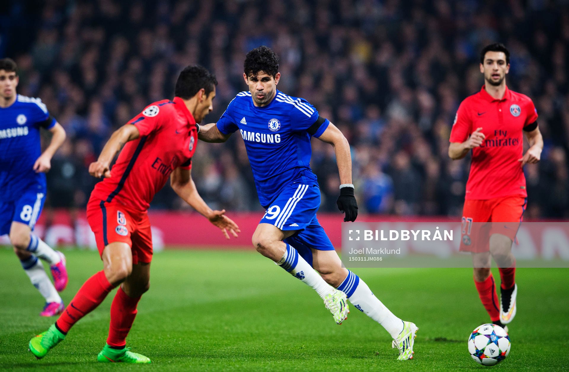 Chelseas Diego Costa under den andra åttondelsfinalen i Champions League mellan Chelsea och Paris SG den 11 mars 2015 i London.