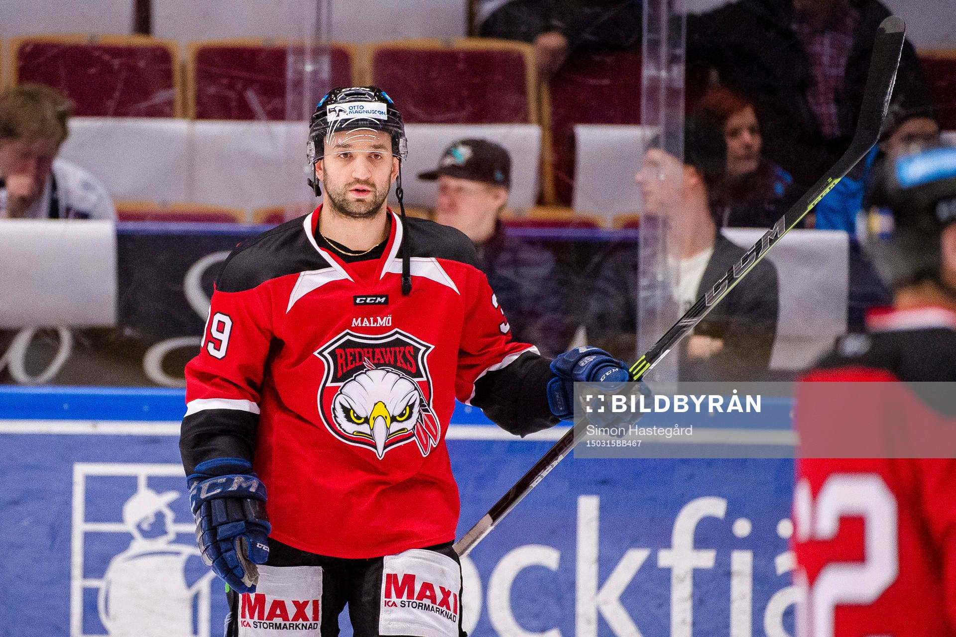 Malmö Redhawks Eric Himelfarb före ishockeymatchen i