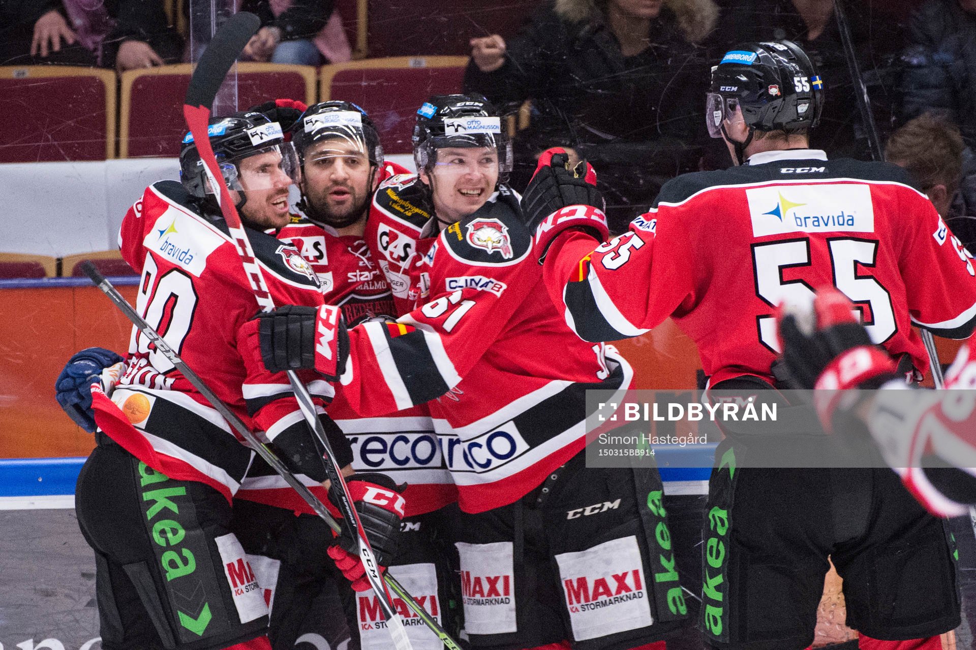 Malmö Redhawks Eric Himelfarb (andra från vänster)