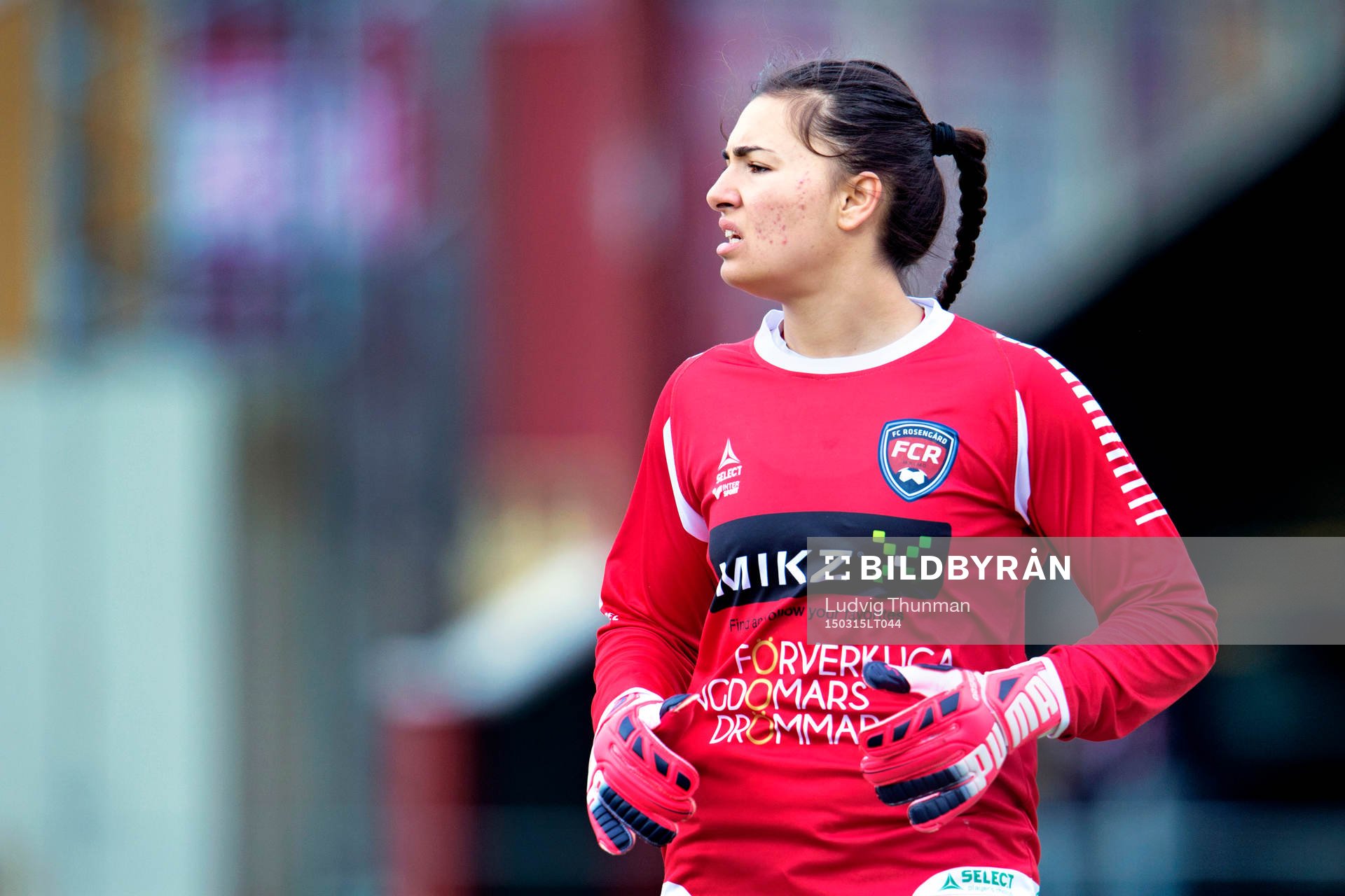 Rosengårds målvakt Zecira Musovic under fotbollsmatchen i Supercupen mellan FC Rosengård och Linköping den 15 mars 2015 i Malmö. 