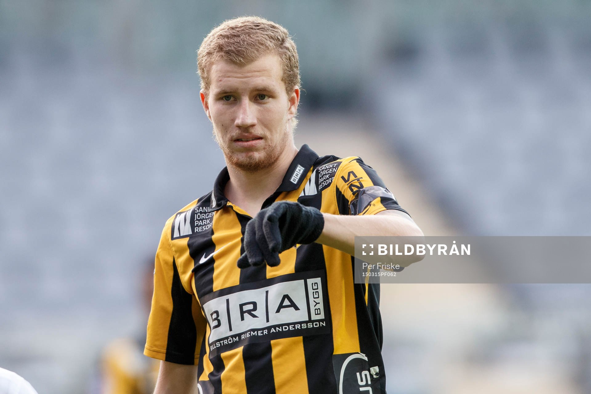 Häckens Simon Gustafson under fotbollsmatchen i Svenska Cupen mellan Häcken och Norrköping den 15 mars 2015 i Göteborg.
