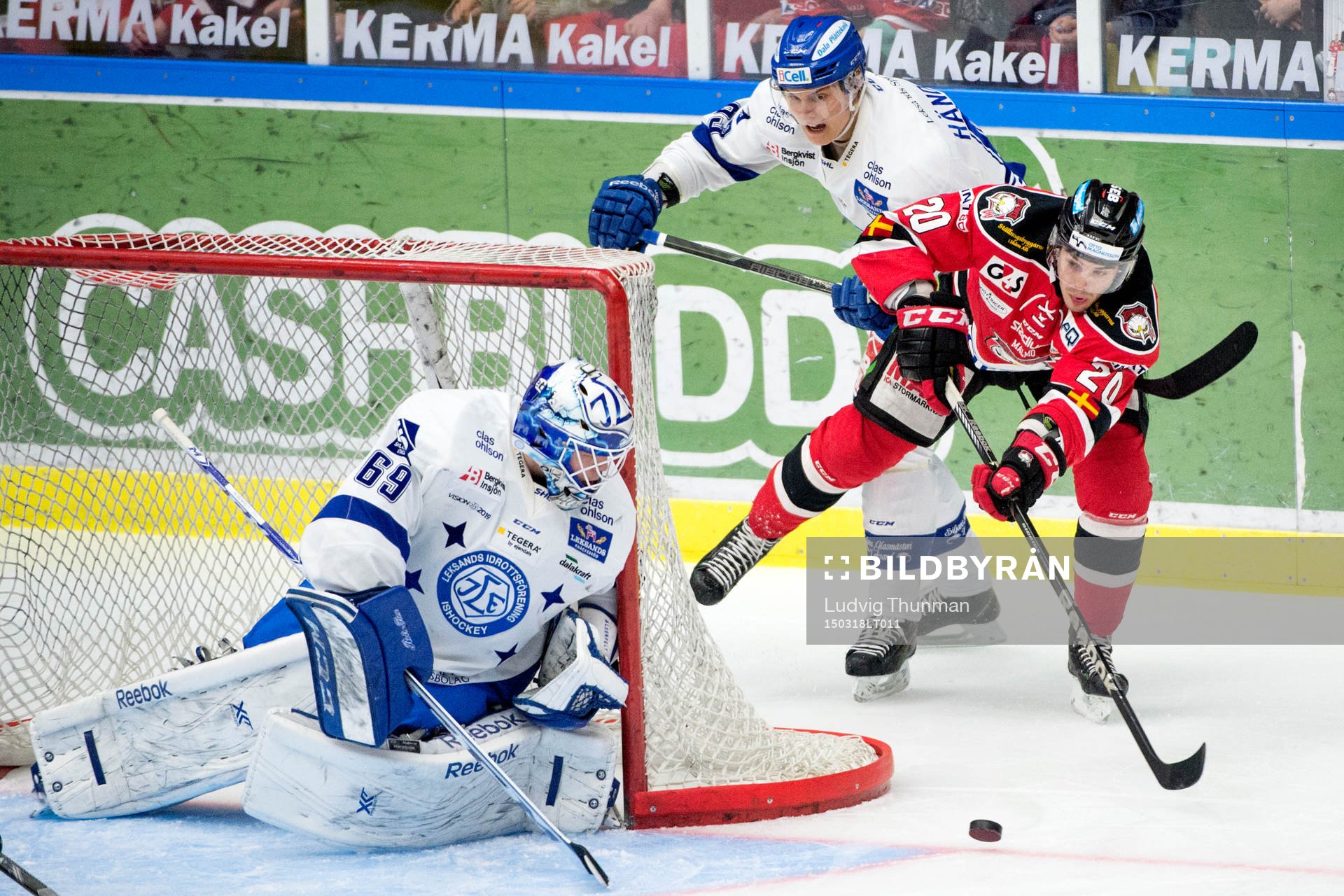Malmö Redhawks Henrik Hetta oroar bakom Leksands målvakt