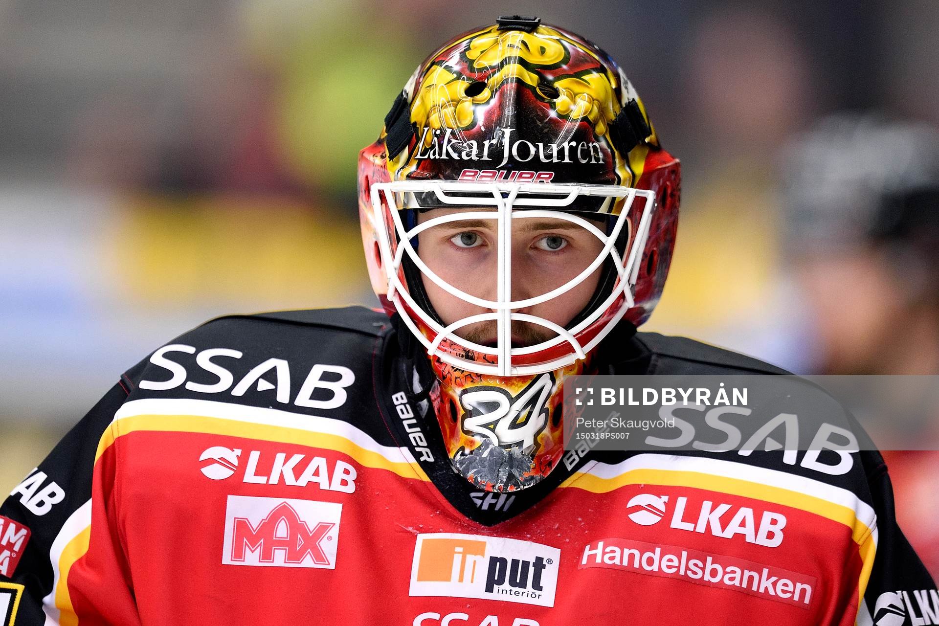 Luleås målvakt Joel Lassinantti på uppvärmningen