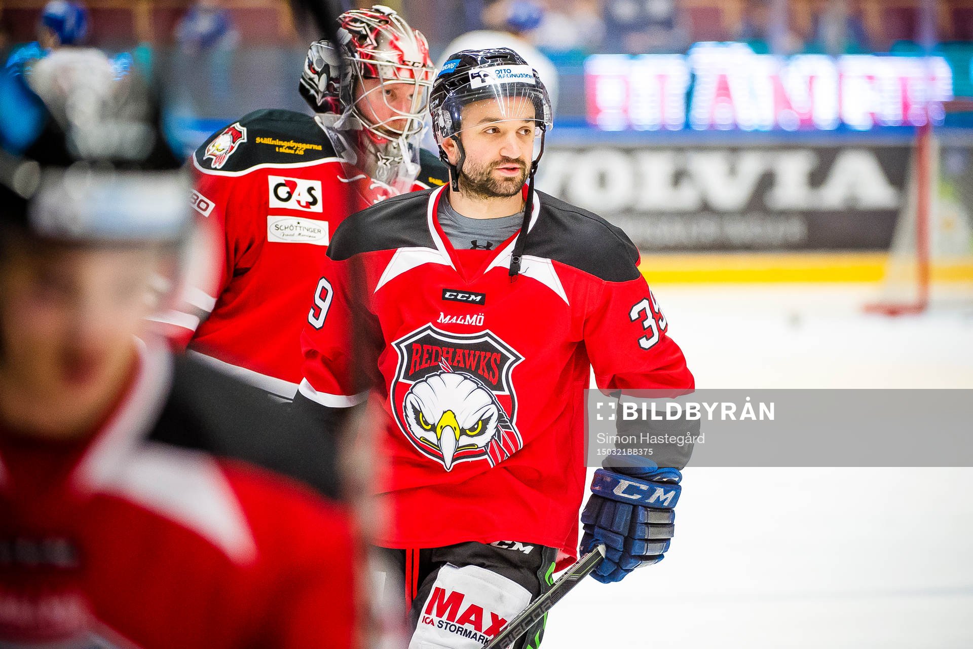 Malmö Redhawks Eric Himelfarb före ishockeymatchen i Kval