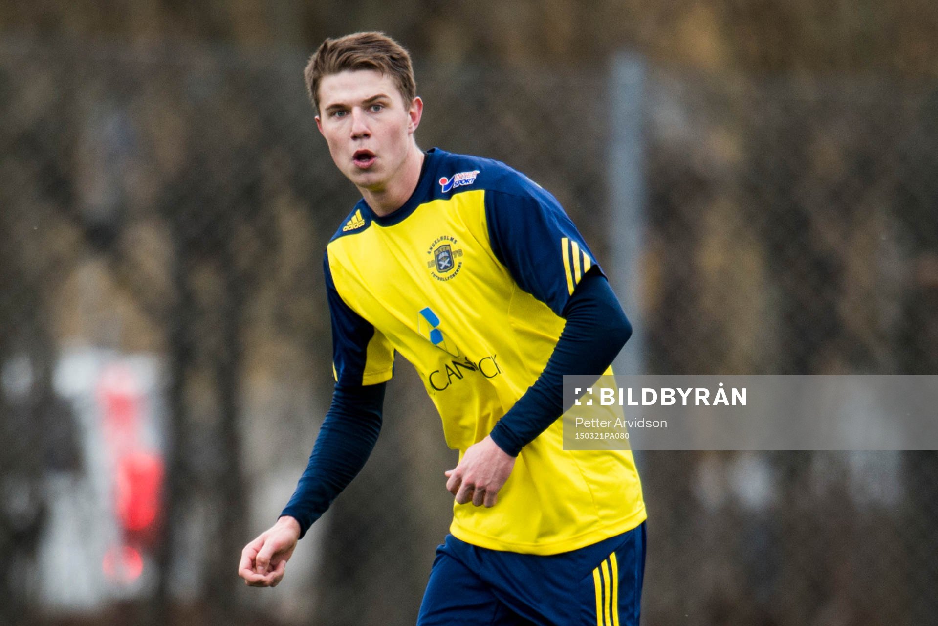 Ängelholms Fredrik Lundgren under en träningsmatch i fotboll mellan Landskrona och Ängelholm den 21 mars 2015 i Landskrona.