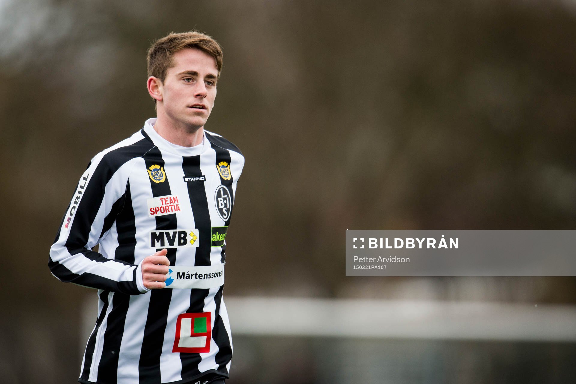 Landskronas Rasmus Alm under en träningsmatch i fotboll mellan Landskrona och Ängelholm den 21 mars 2015 i Landskrona.