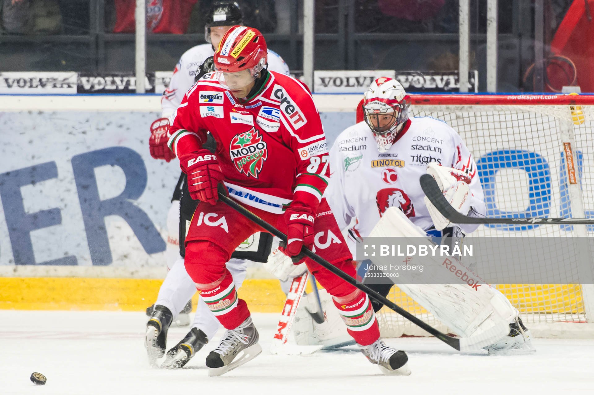 Modos Donald Brashear och Vita Hästens målvakt Henrik