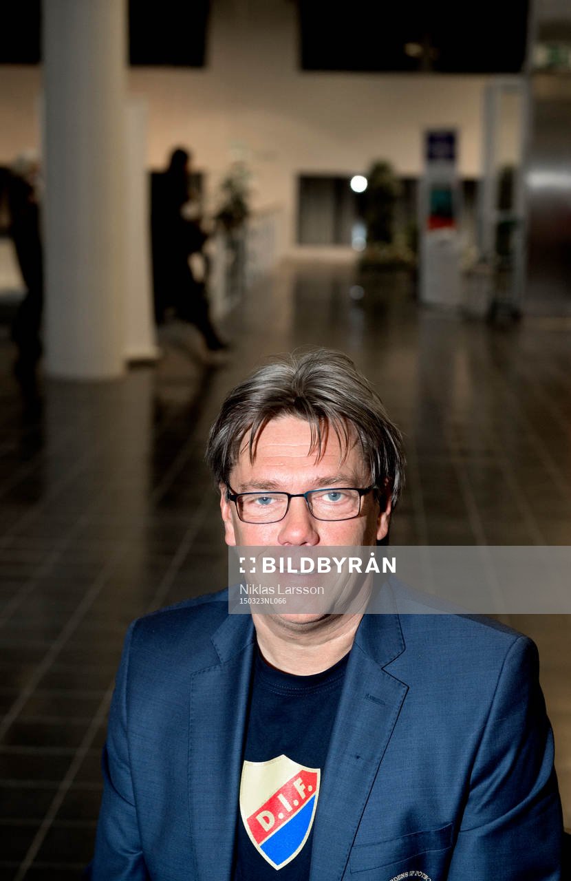 Per Olsson, tränare Djurgården under upptaktsträffen inför Allsvenskan i fotboll den 23 mars 2015 i Stockholm.