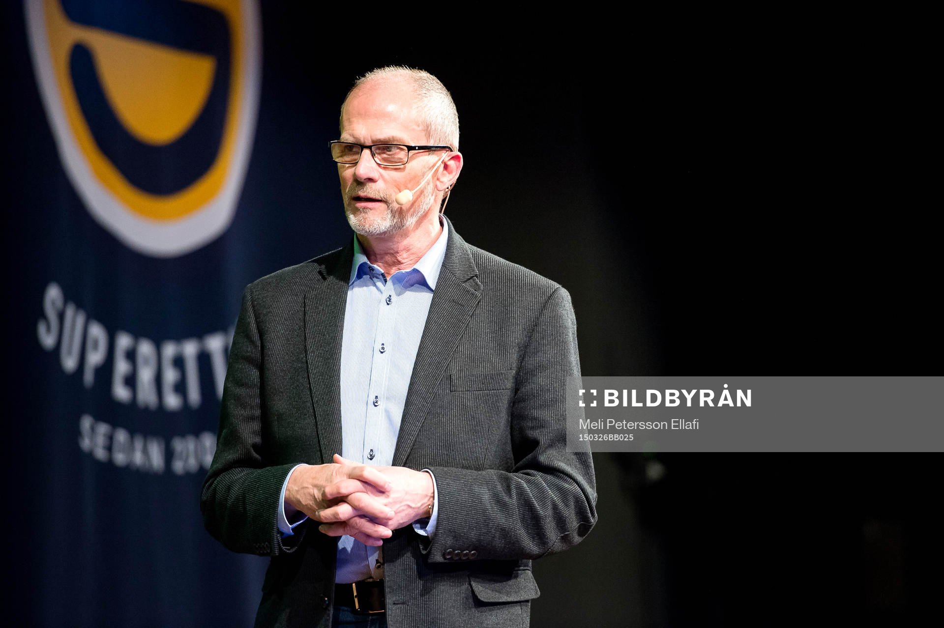 Lars-Christer Olsson från Svensk Elitfotboll under upptaktsträffen inför Superettan i fotboll den 26 mars 2015 i Stockholm.