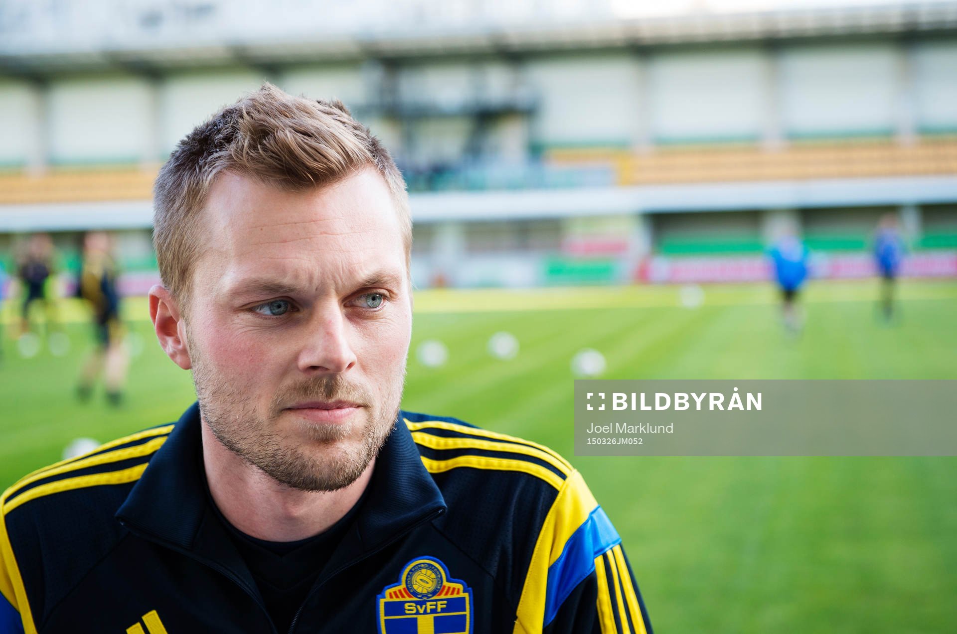 Sebastian Larsson under det svenska fotbollslandslagets träning den 26 mars 2015 i Chisinau.