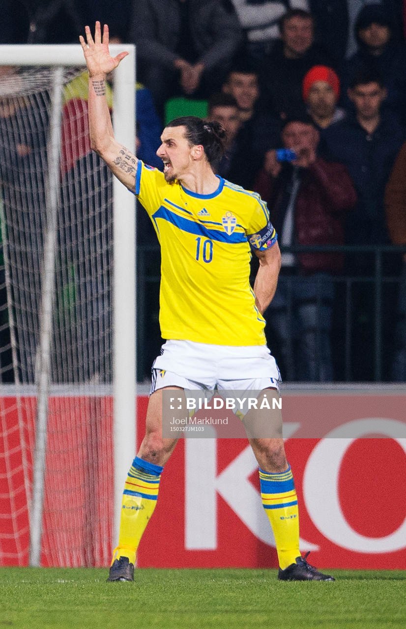Sveriges Zlatan Ibrahimovic skriker åt medspelare